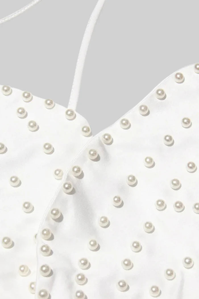 Floral Top With Pearl Accents - White