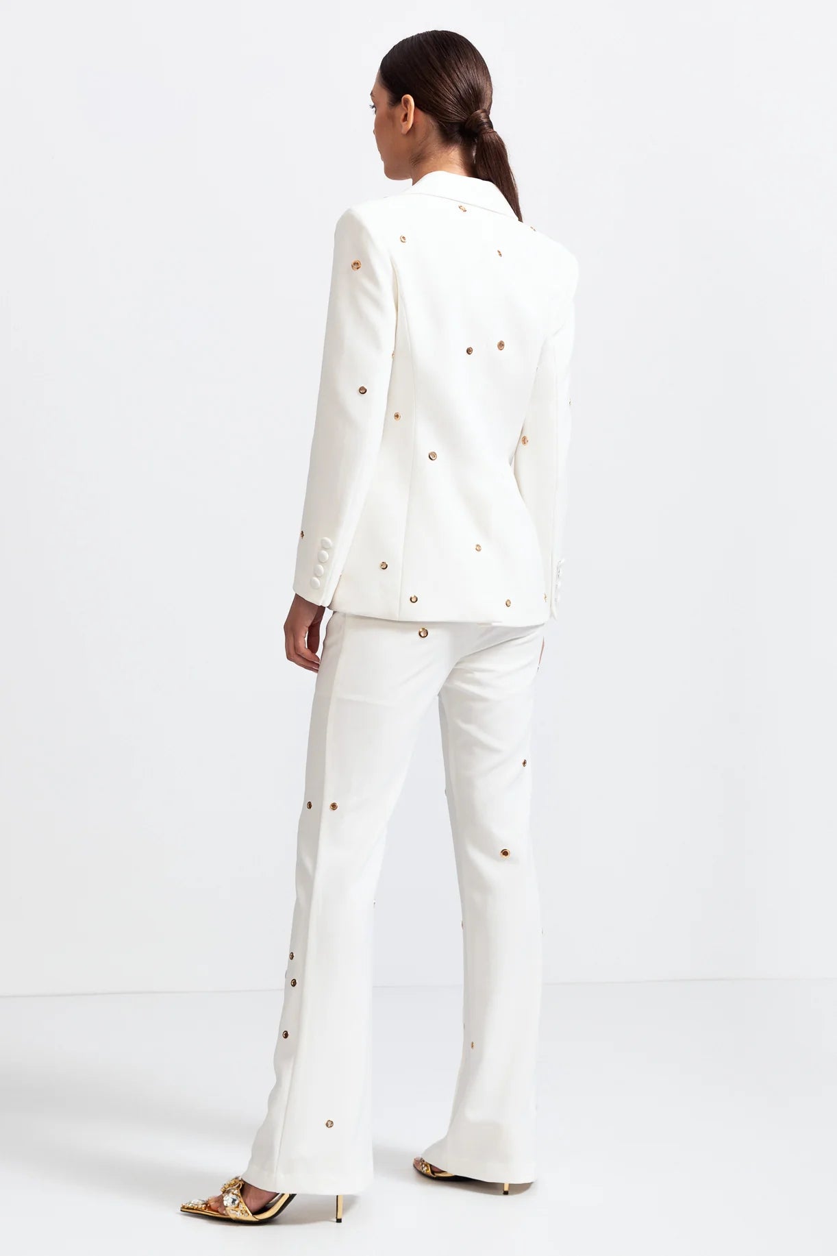Elegant Two Piece Ensemble With Metallic Details - White