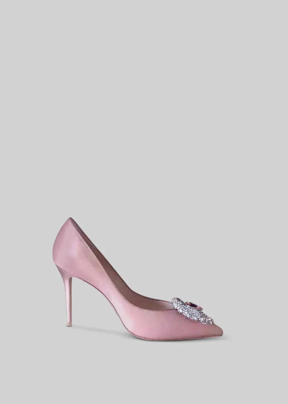 Diamond Embellished Satin Stiletto - Pink