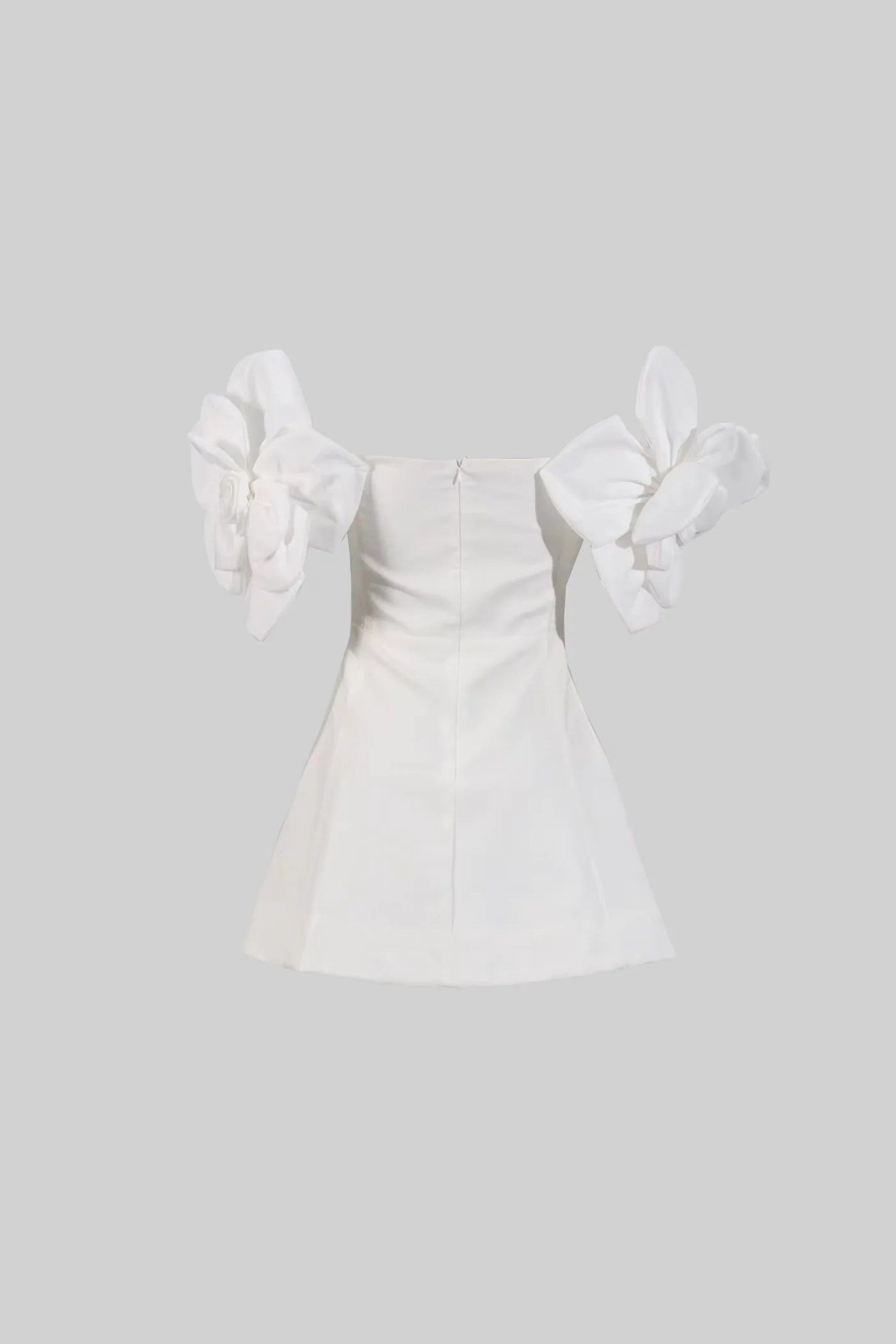 Off-Shoulder Mini Dress with Oversized Floral Appliqués - White