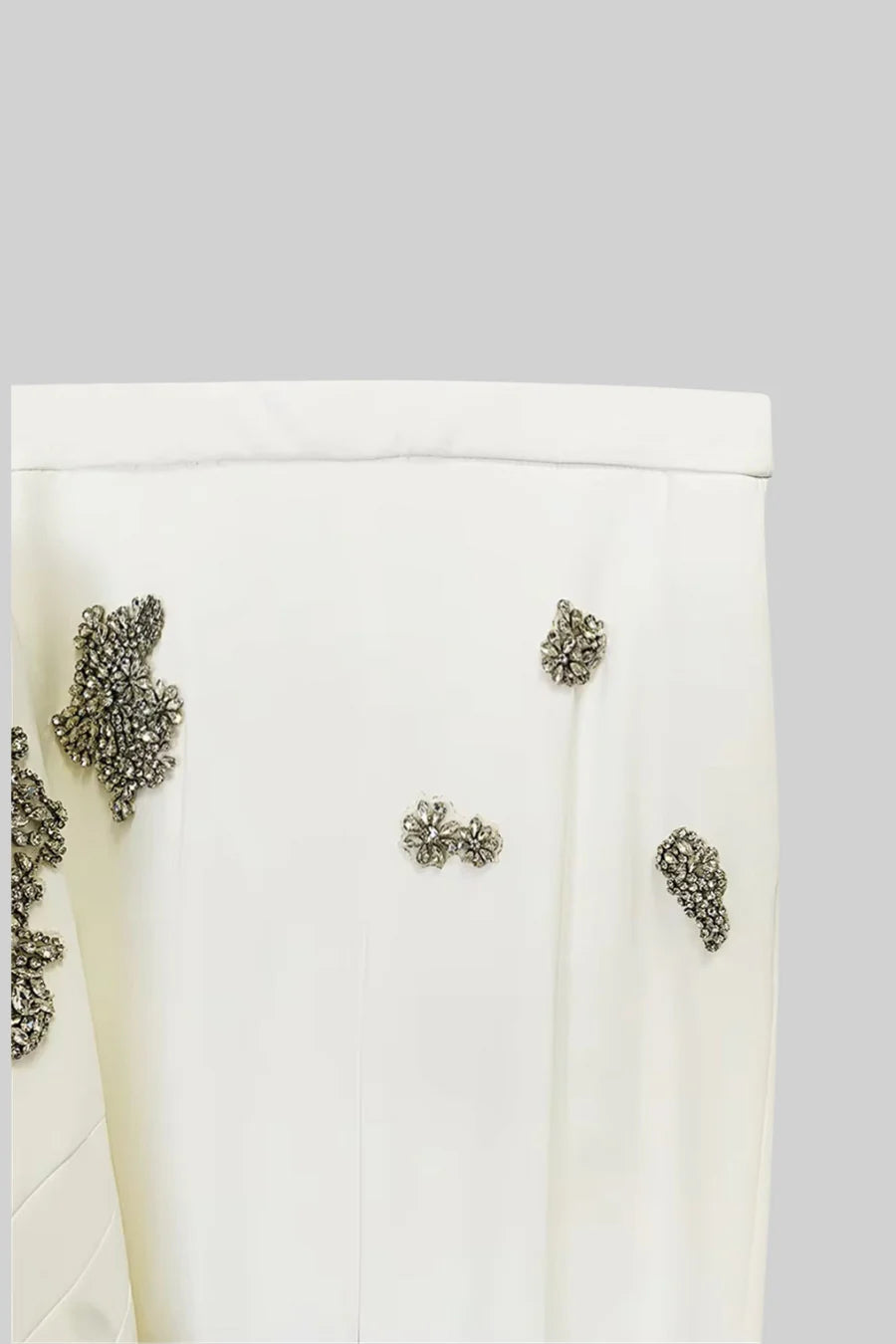 Pantsuit With Silver Floral Embellishments - White