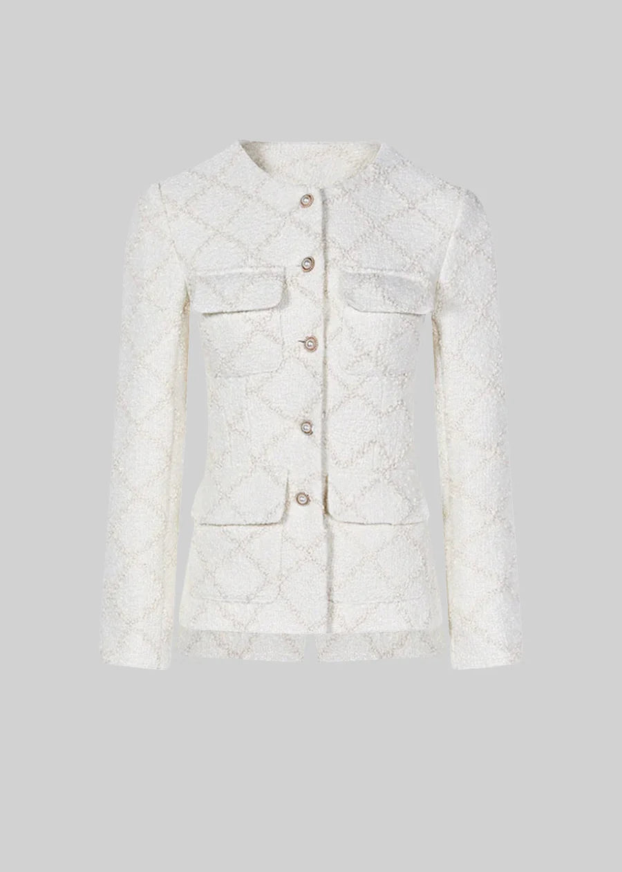 Diamond Patterned Jacket With Matching Shorts - Ivoire