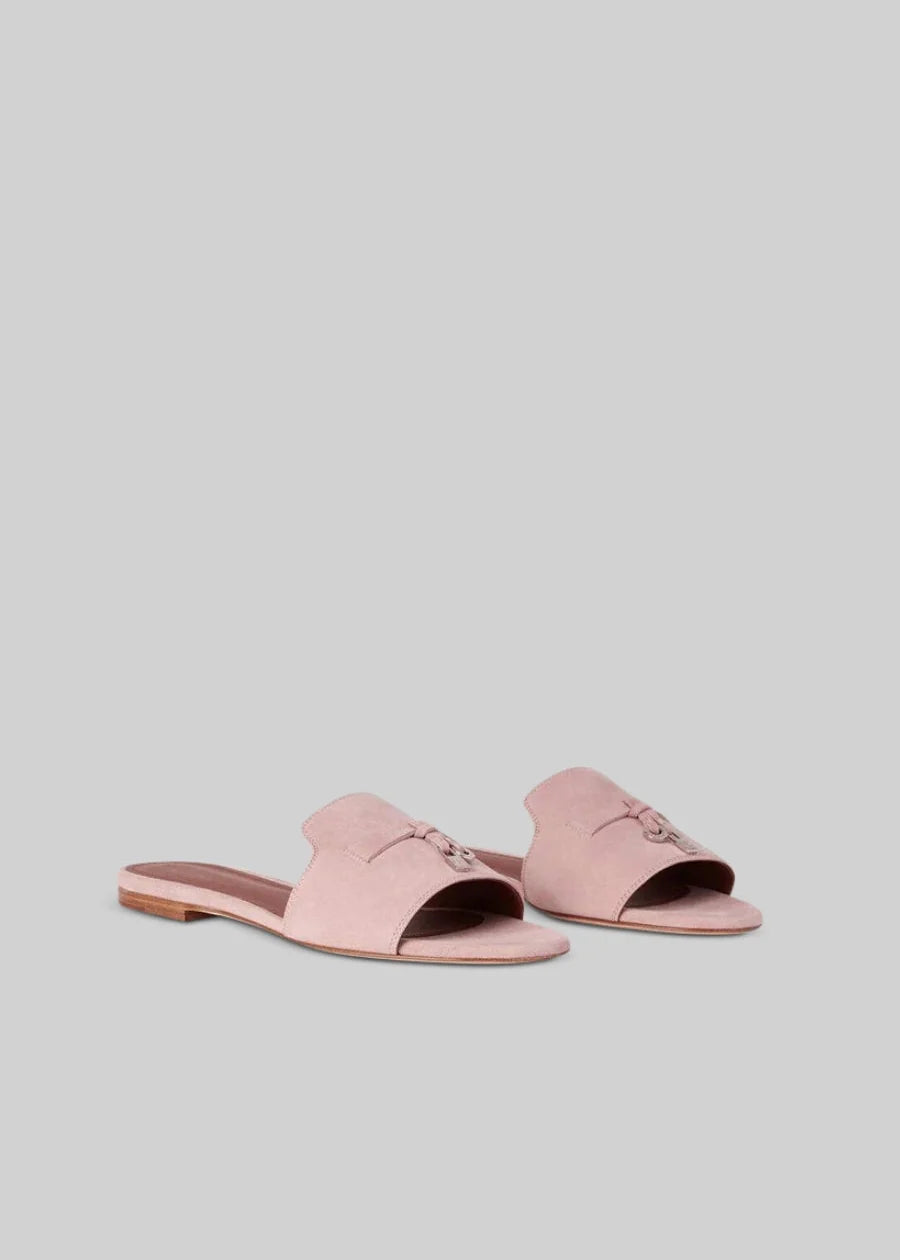 Suede Sandals With Silver Charms - Pink