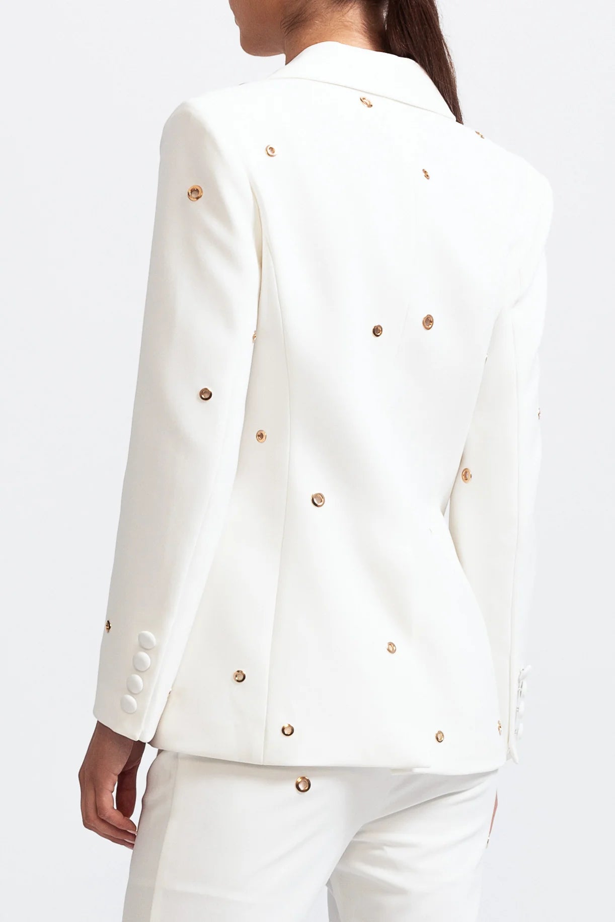 Elegant Two Piece Ensemble With Metallic Details - White