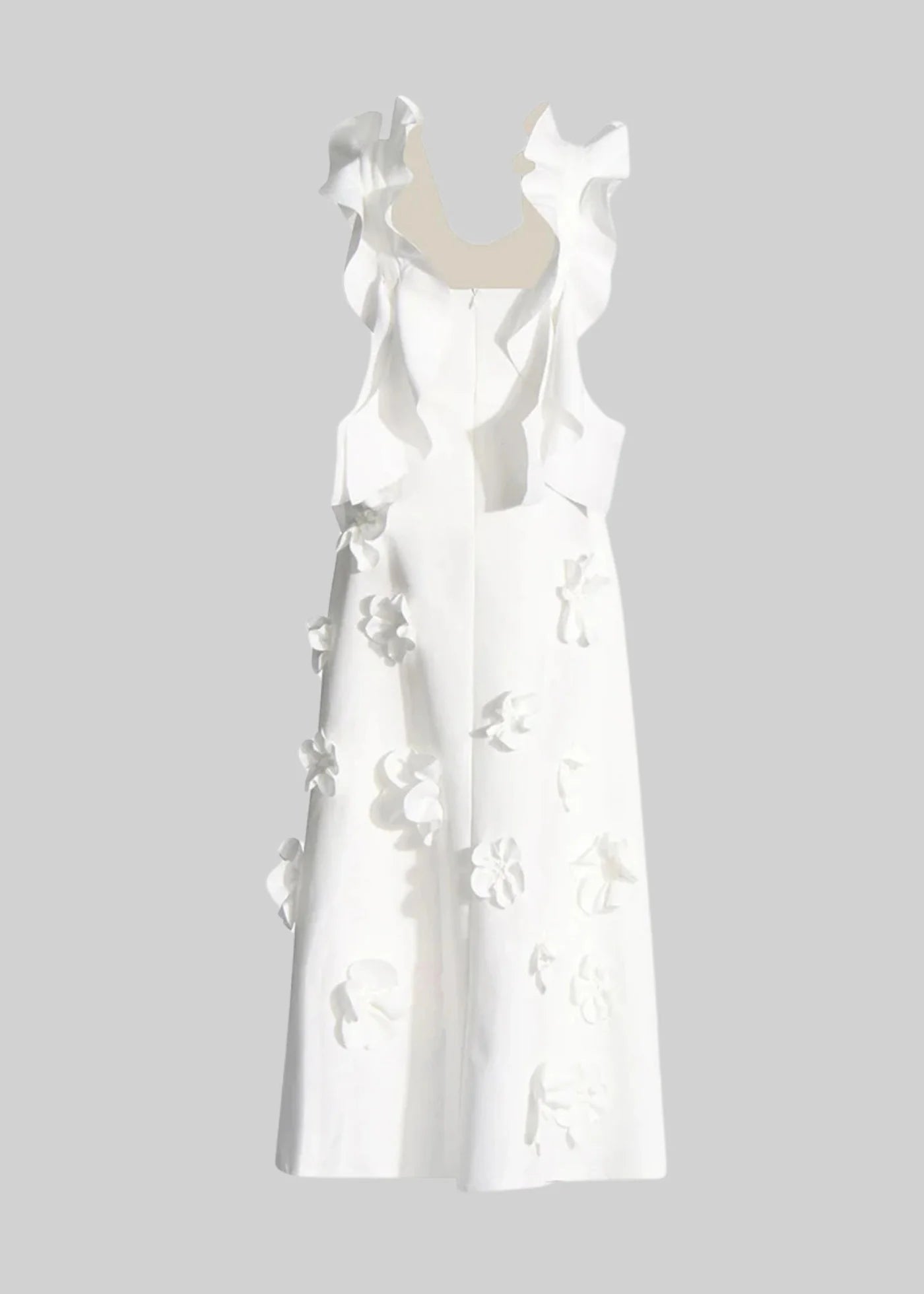 Elegant Gown With Ruffled Shoulder Straps And 3D Flowers Skirt - White