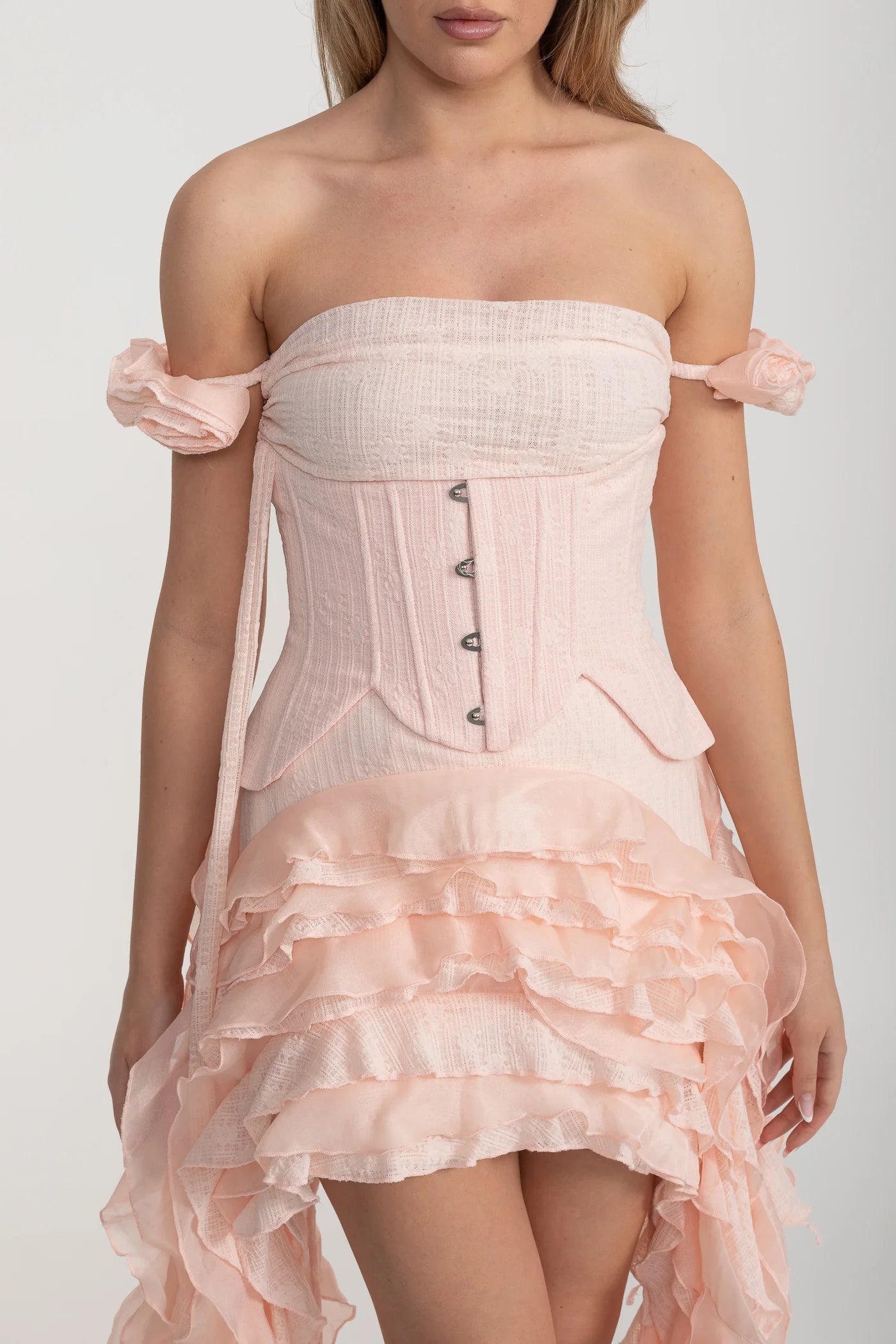 Corset High-Low Dress With Side Ruffles - Pink