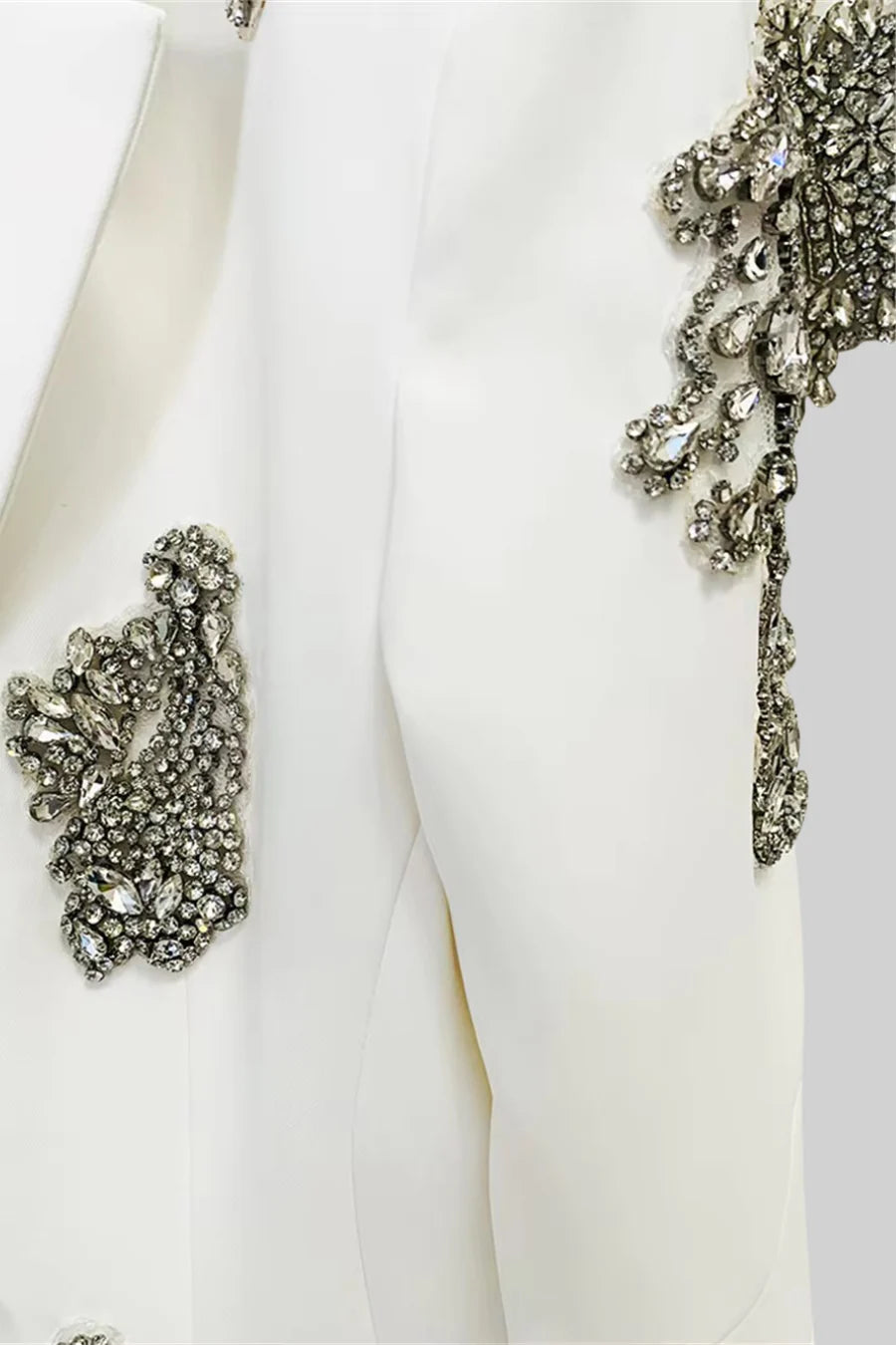 Pantsuit With Silver Floral Embellishments - White