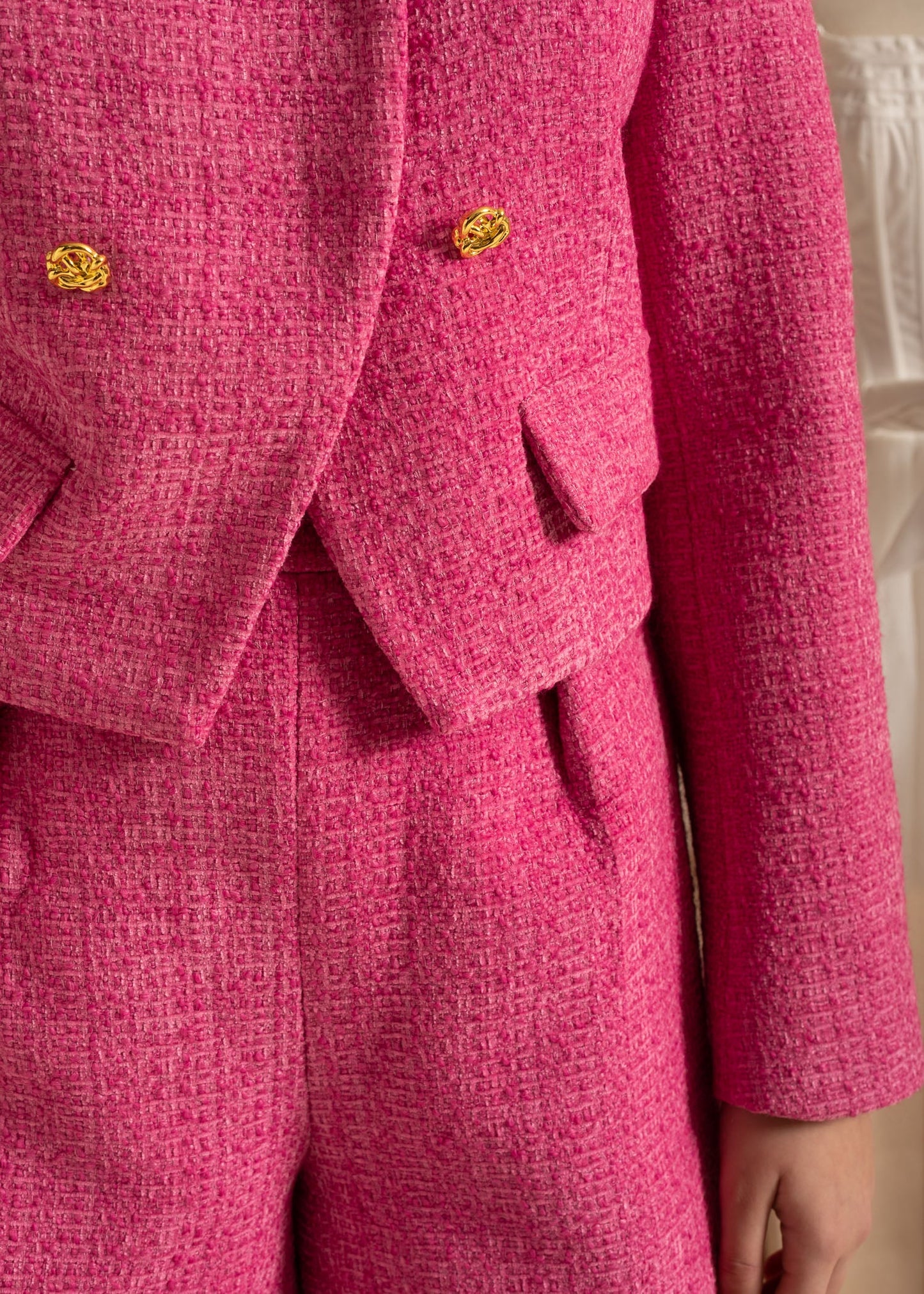 Knitted Co-Ord With Structured Blazer And Matching Shorts - Fuchsia