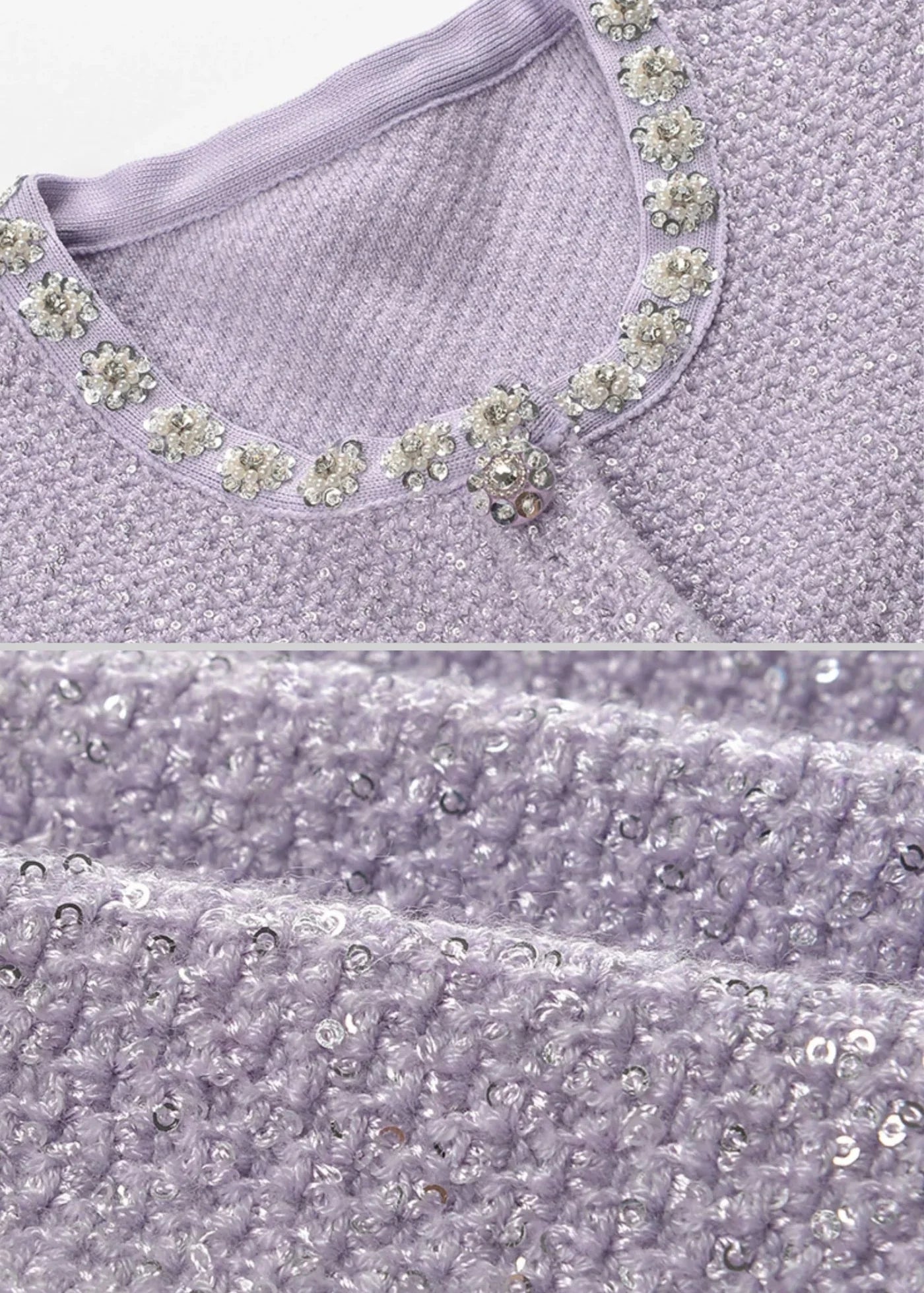 Textured Mini Dress With Silver Floral Detailing - Purple