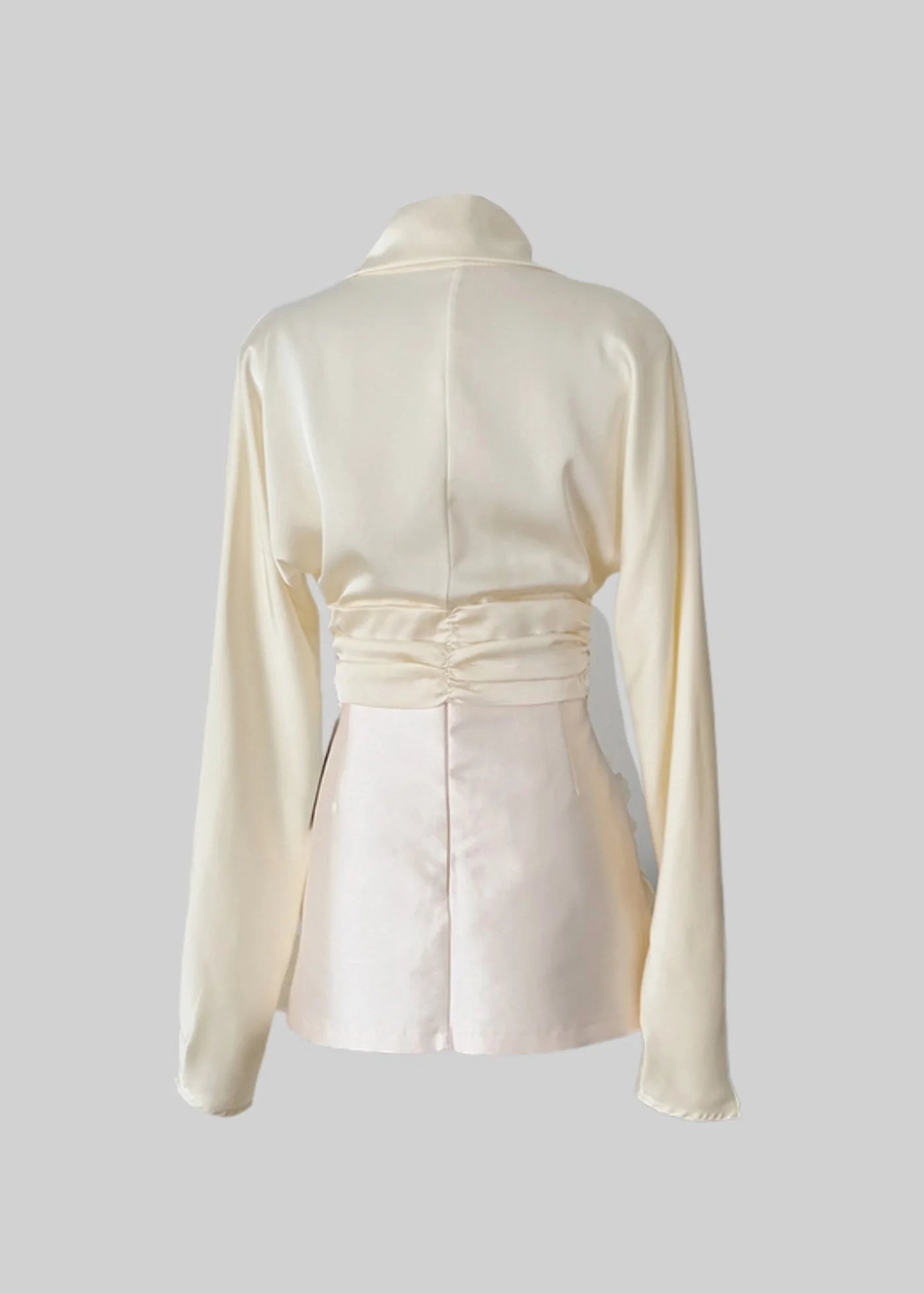 Coordinated Two Piece Satin Ensemble With Floral Skirt - Ivoire