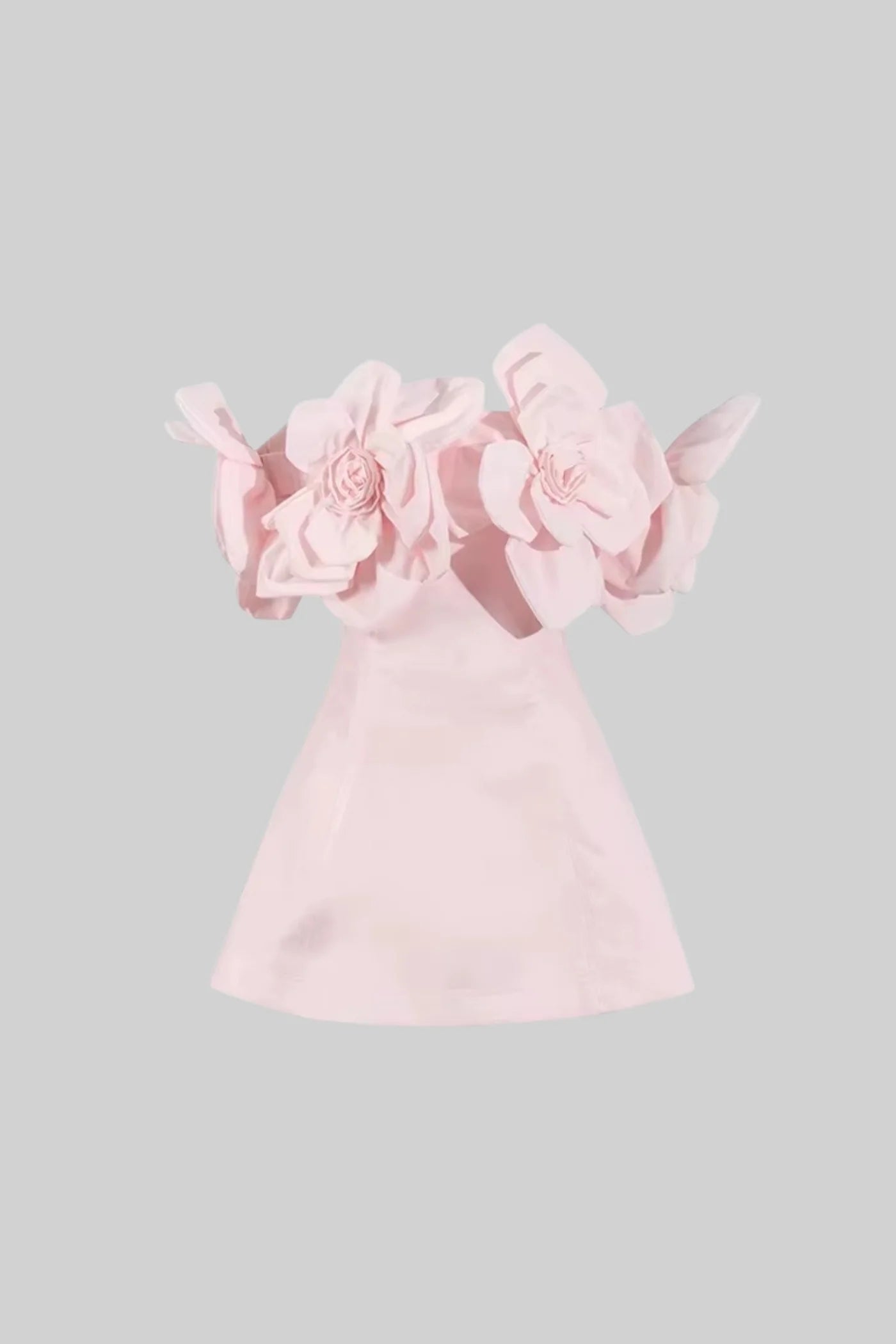 Off-Shoulder Mini Dress with Oversized Floral Appliqués - Pink
