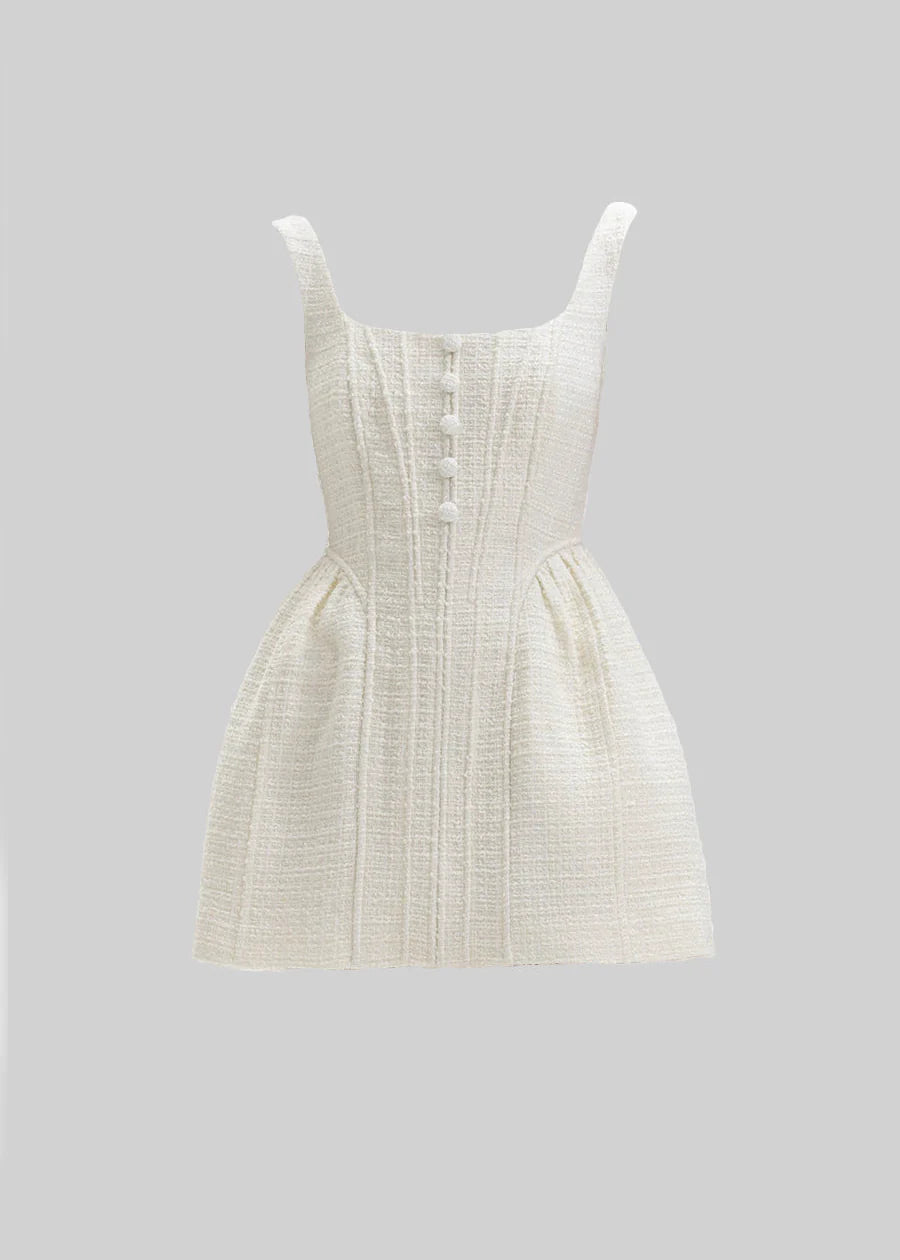 Mini Dress With Structured Cuts And Fitted Bodice - Ivoire