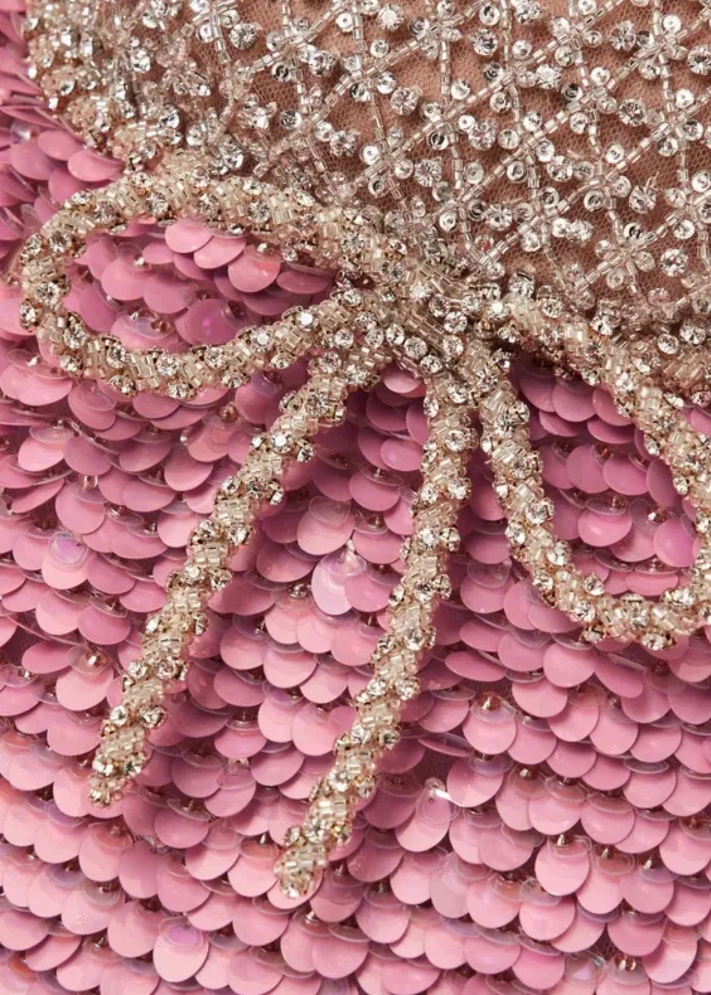 Mini Sequin Dress With Contrasting Bustier And Silver Detailing - Pink