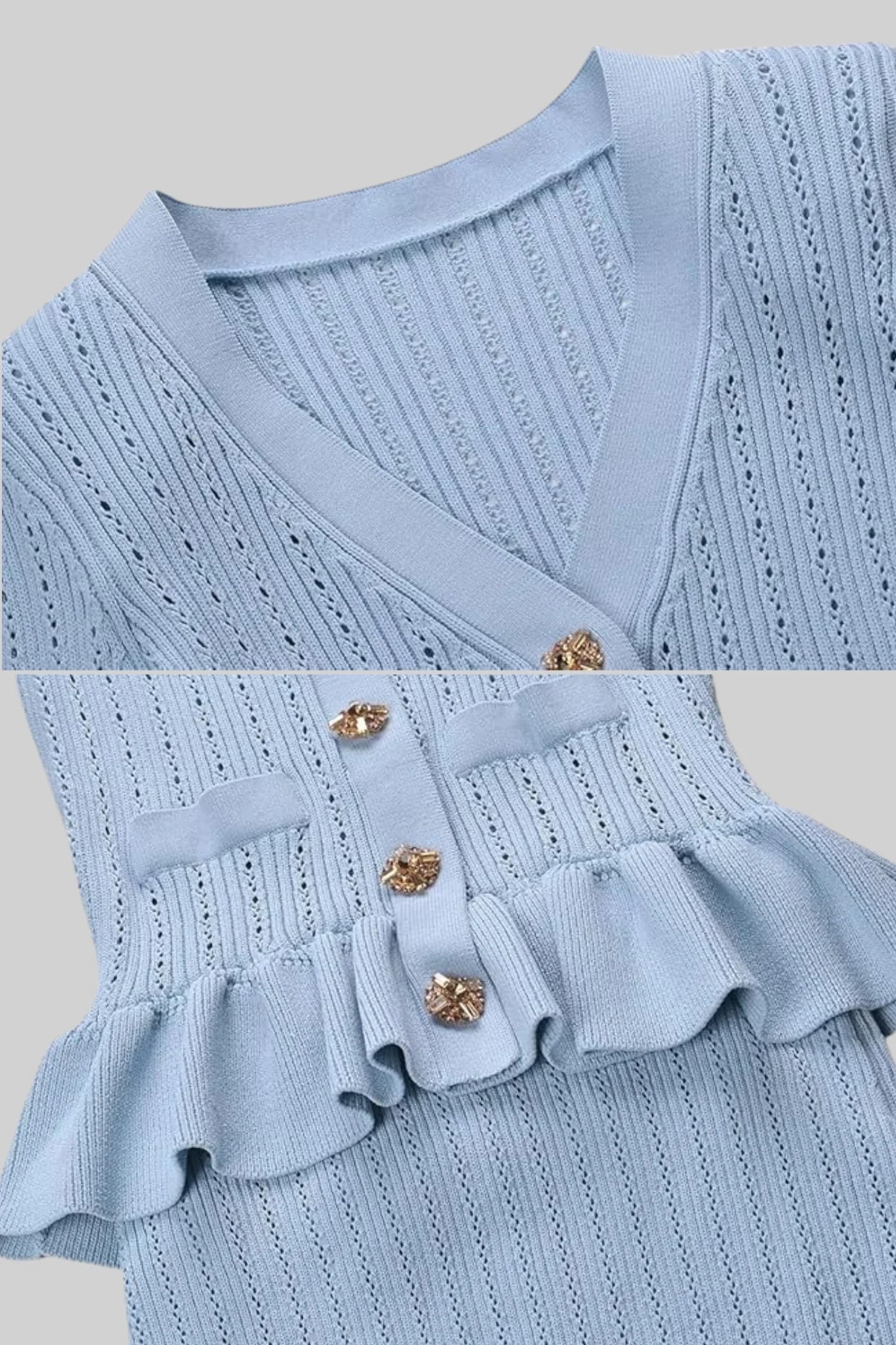 Knitted Cardigan And Flared Skirt Matching Set - Baby Blue