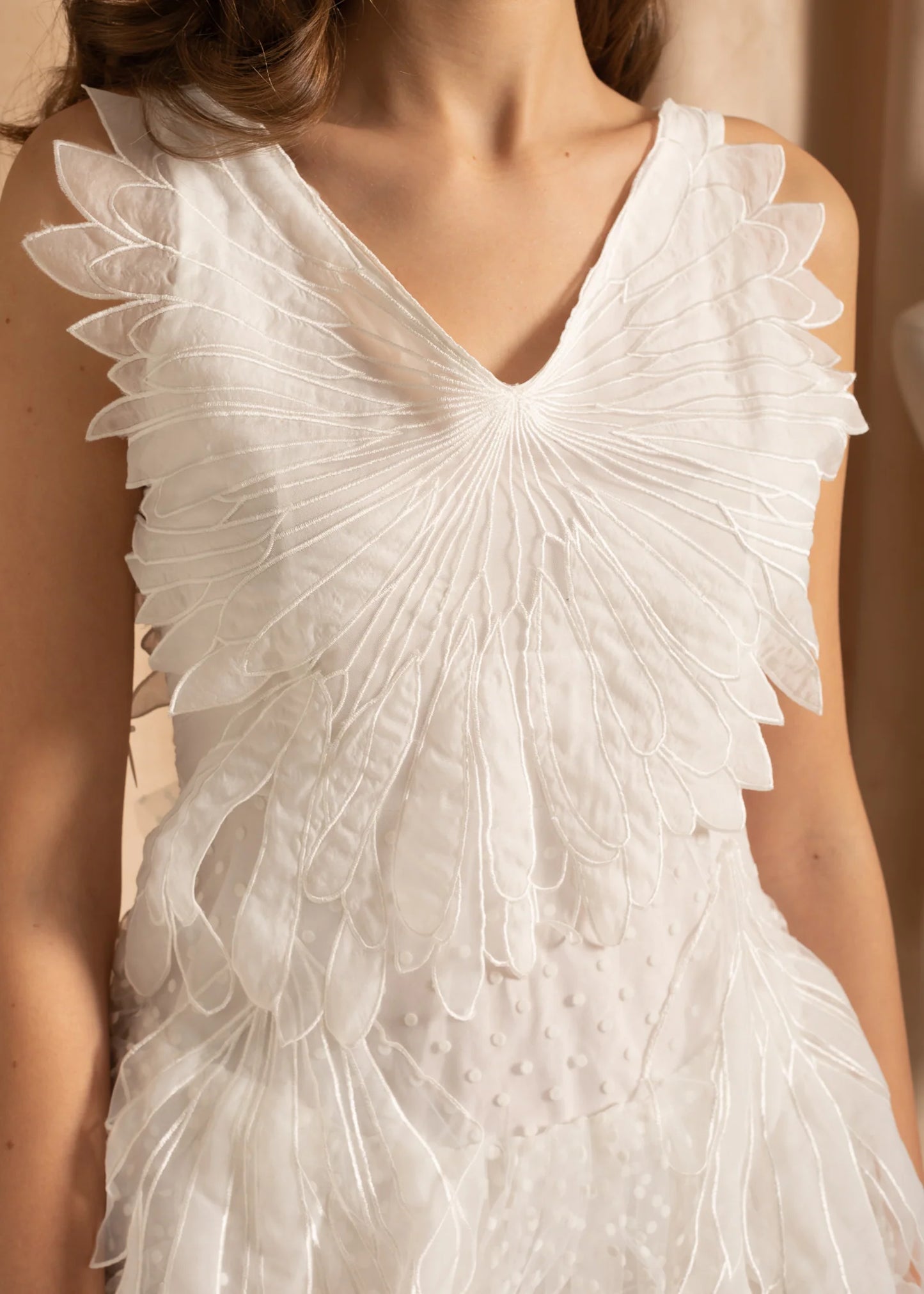 Layered Dress With Mini Tulle Skirt And Polka Dot Pattern - White