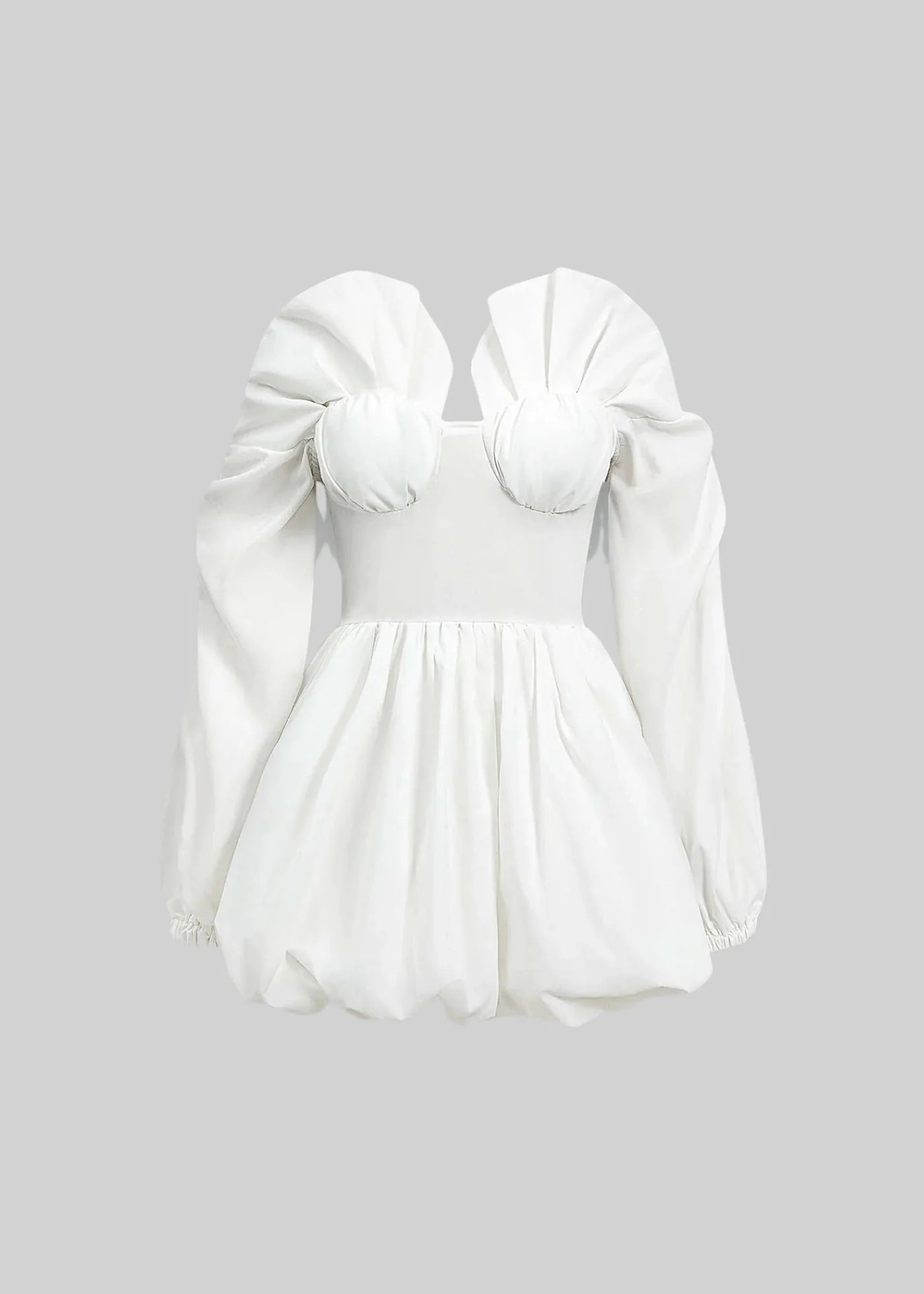 Mini Dress With Shell Shaped Bustier And Ruffled Sleeves - White