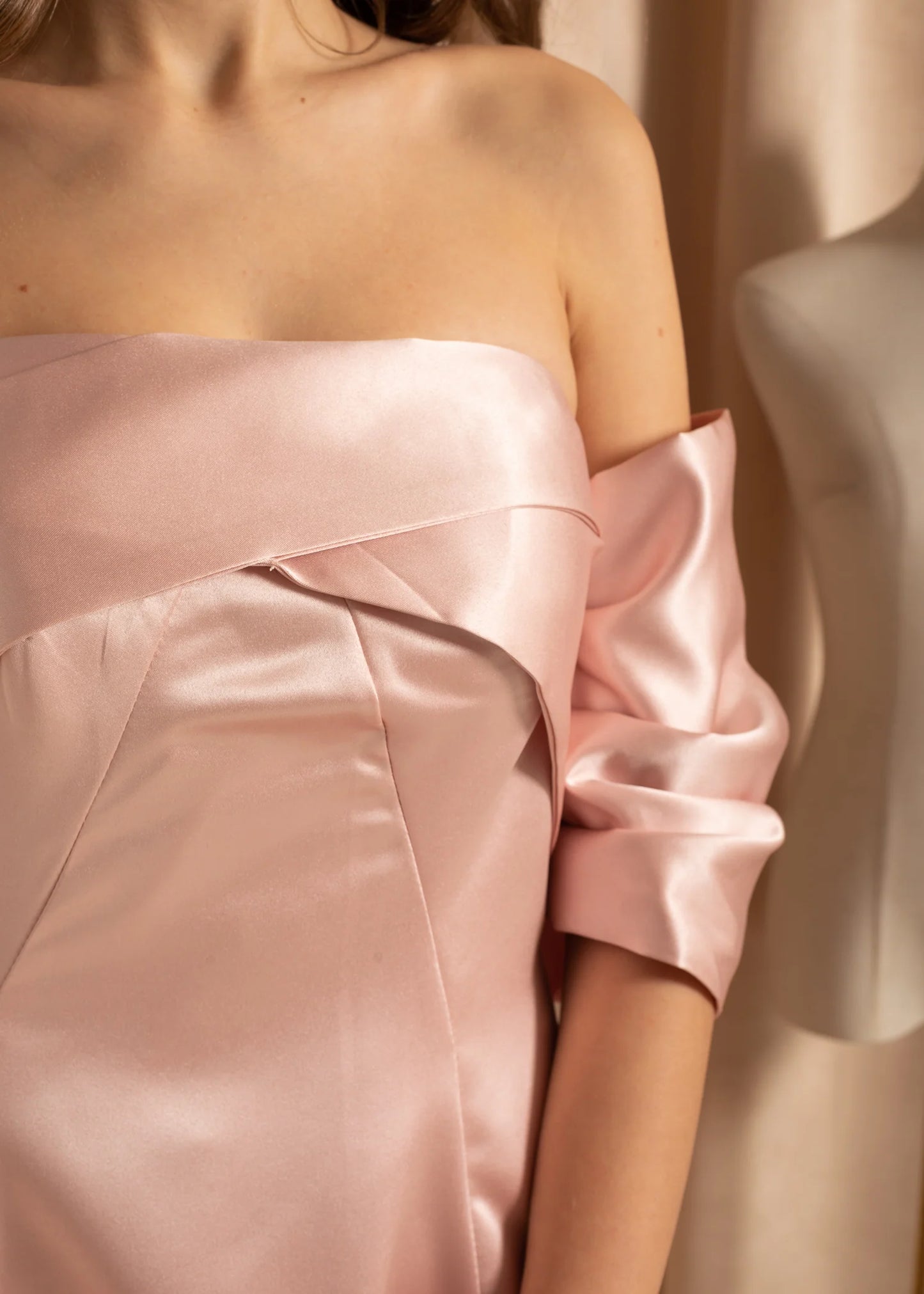 Elegant Satin Strapless Dress With Oversized Back Bow - Peach