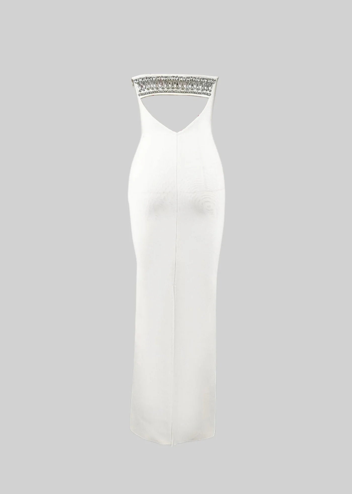Elegant Strapless Dress With Front Cutout And Crystal Detailing - White