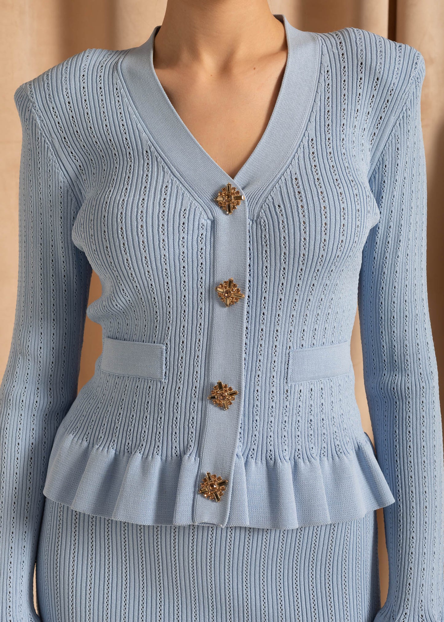 Knitted Cardigan And Flared Skirt Matching Set - Baby Blue