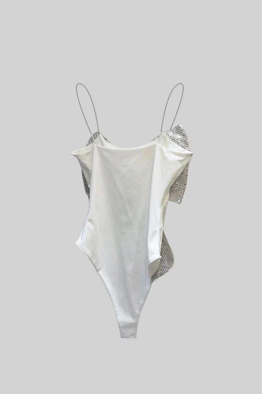Bodysuit With Oversized Sequin Bow - White