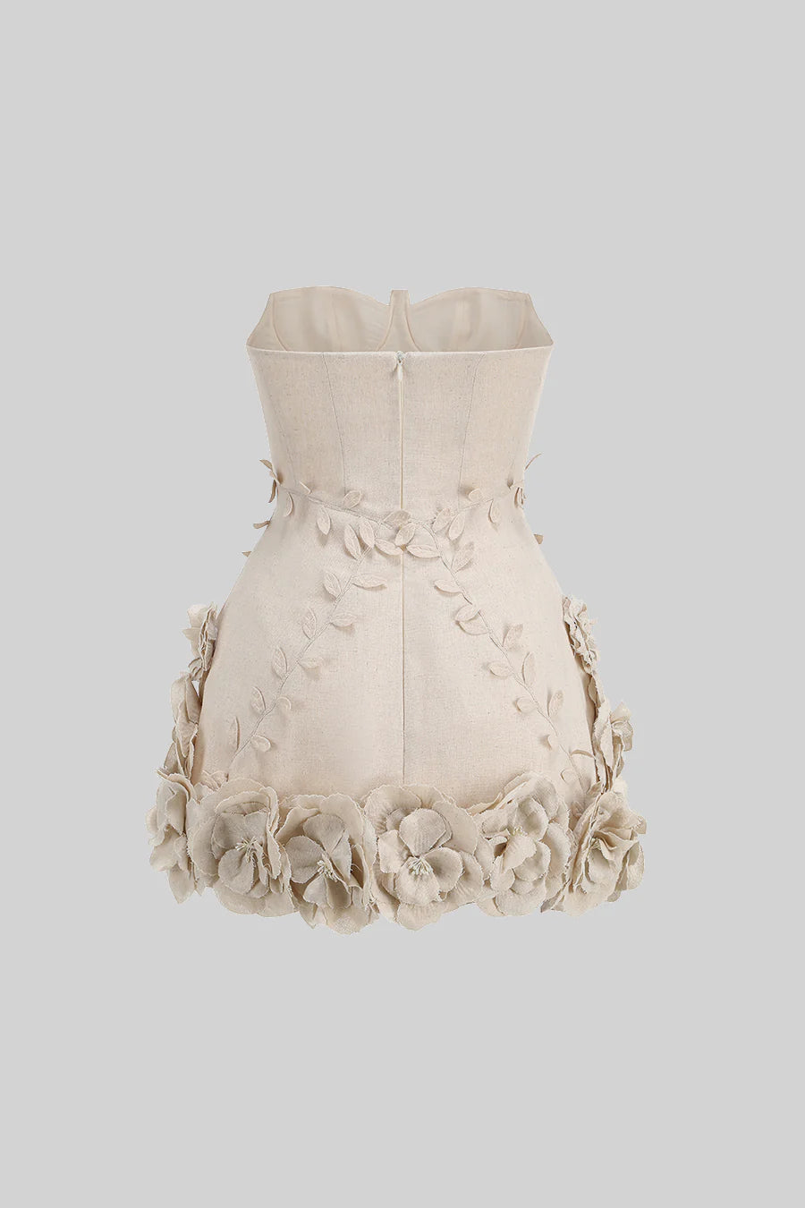 Mini Bustier Dress With 3D Floral Details - Ivoire