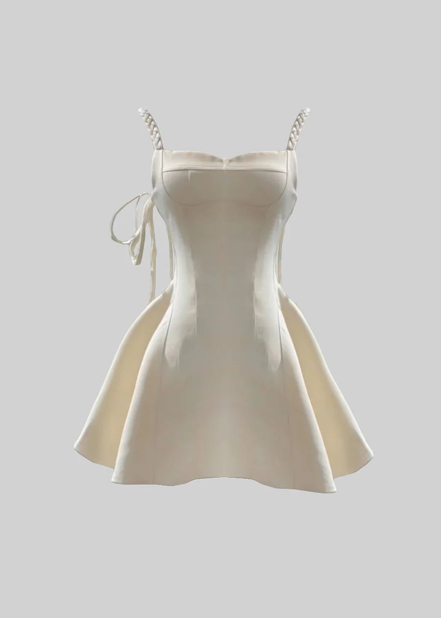 Elegant Mini Dress With Braided Straps - Ivoire