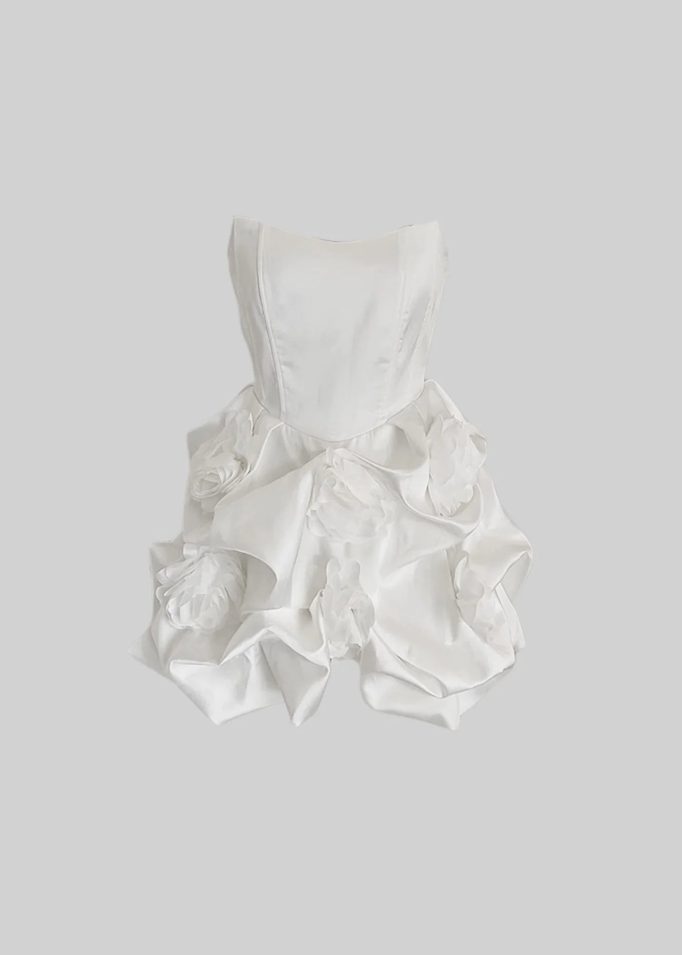 Sleeveless Satin Mini Dress With 3D Floral Mini Skirt - White
