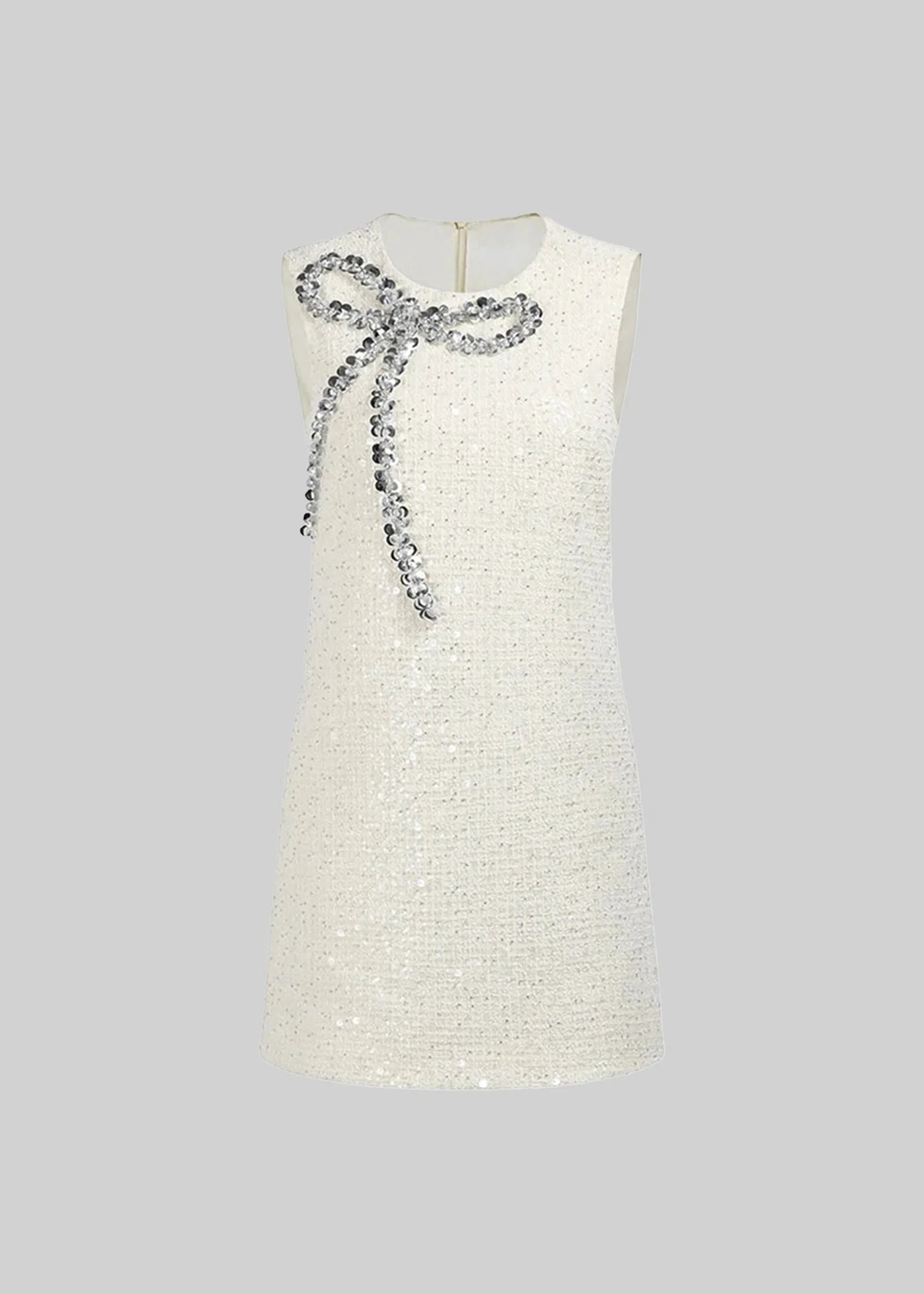Knit Mini Dress With Decorative Sequin Bow - Ivoire