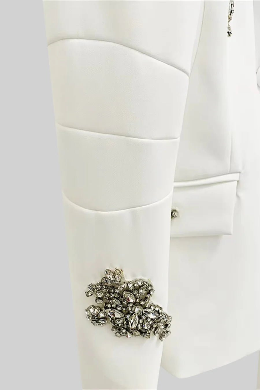 Pantsuit With Silver Floral Embellishments - White
