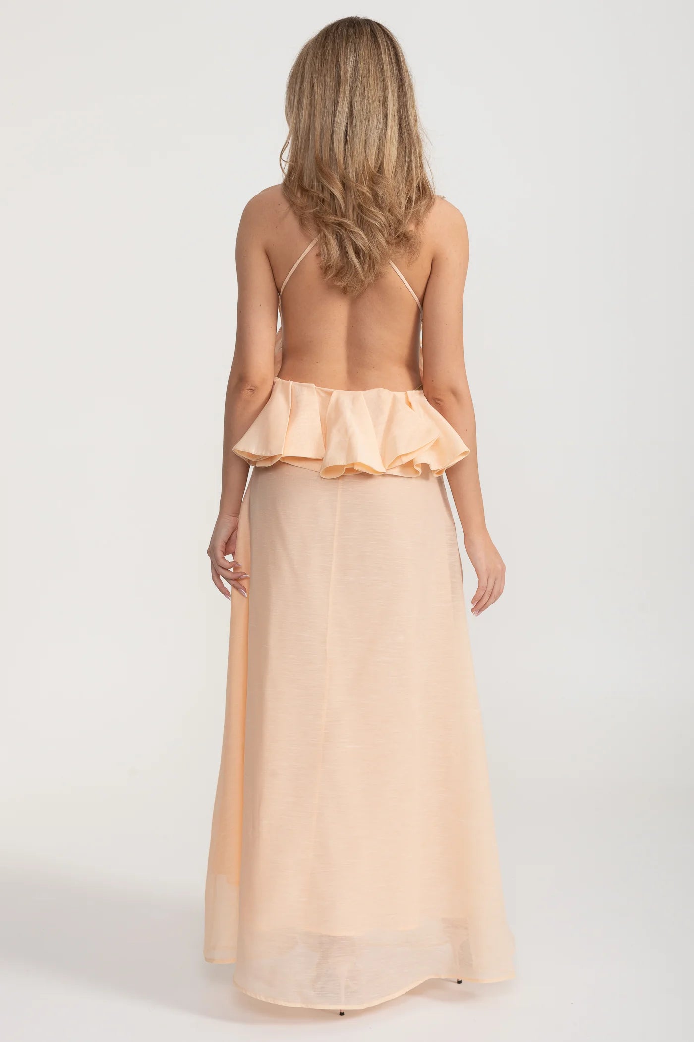 Halterneck Maxi Dress with Oversized Rosette – Peach
