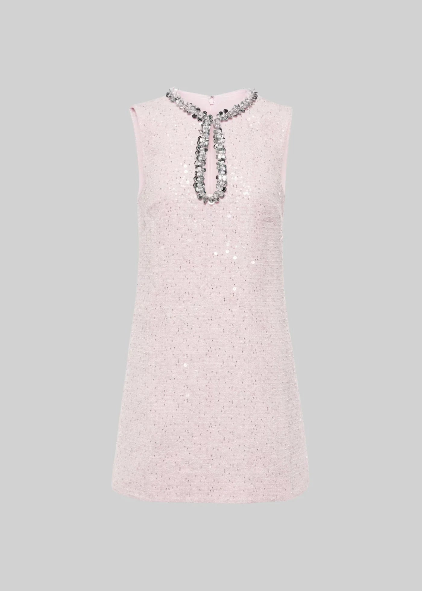 Textured Mini Dress With Silver Sequin Collar Detailing - Pink