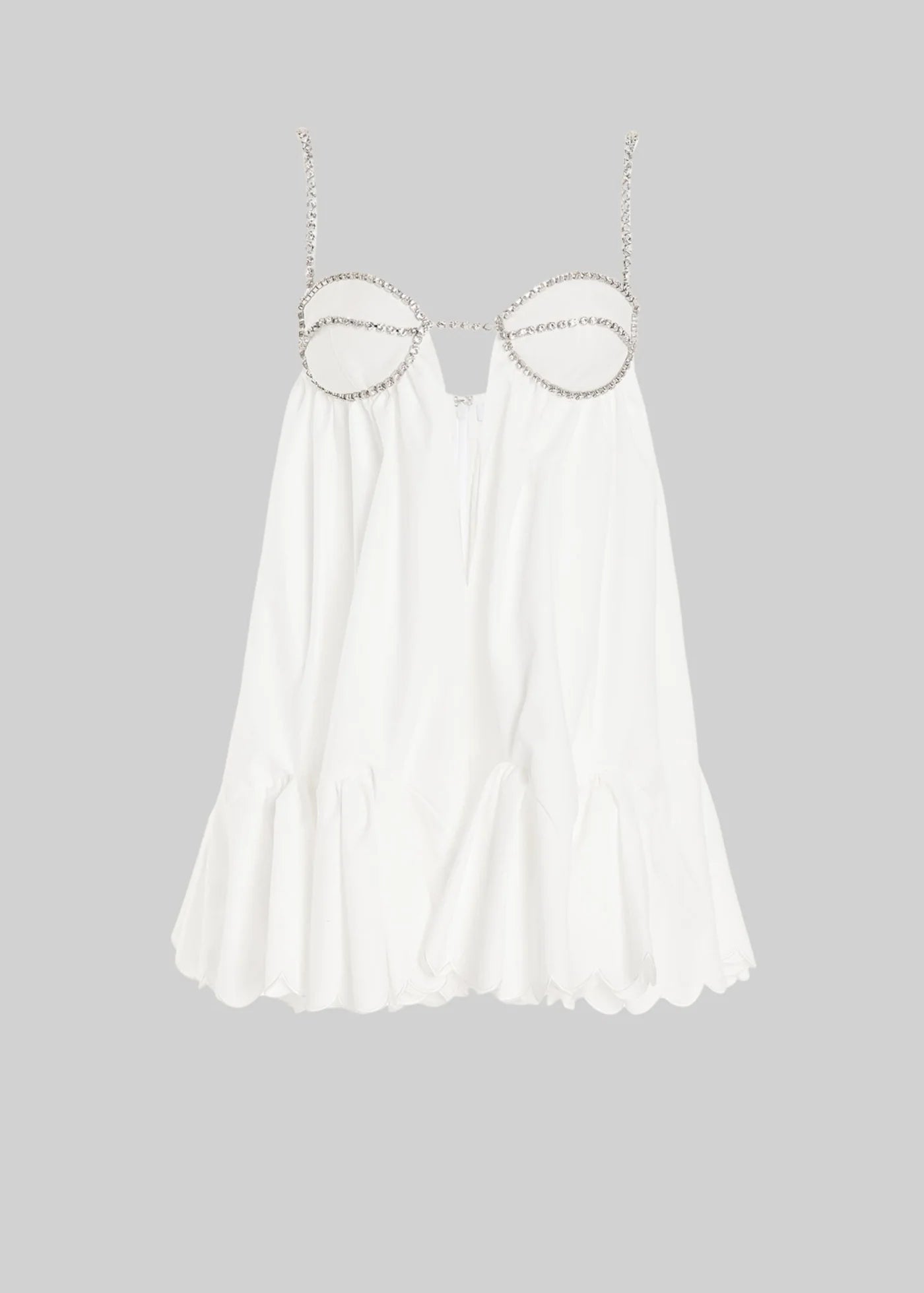 Scallop-Trimmed Mini Dress With Silver Detailing - White