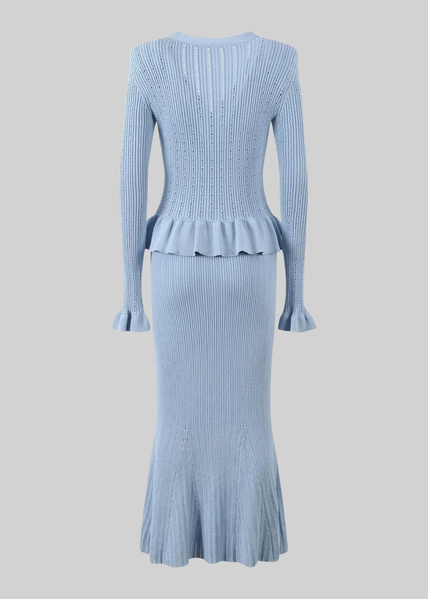 Knitted Cardigan And Flared Skirt Matching Set - Baby Blue
