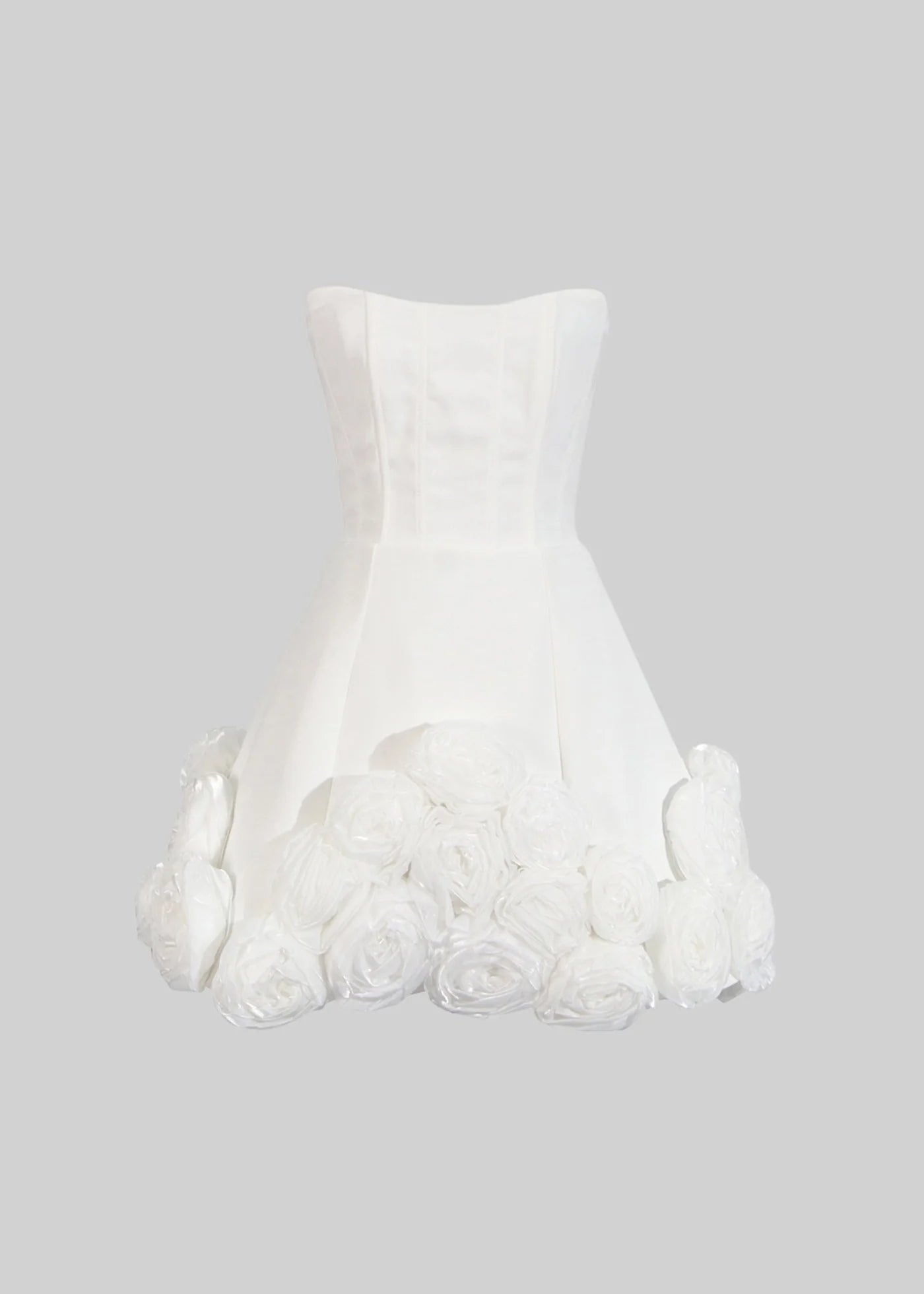 Sleeveless Fitted Mini Dress With 3D Roses On Hem - White