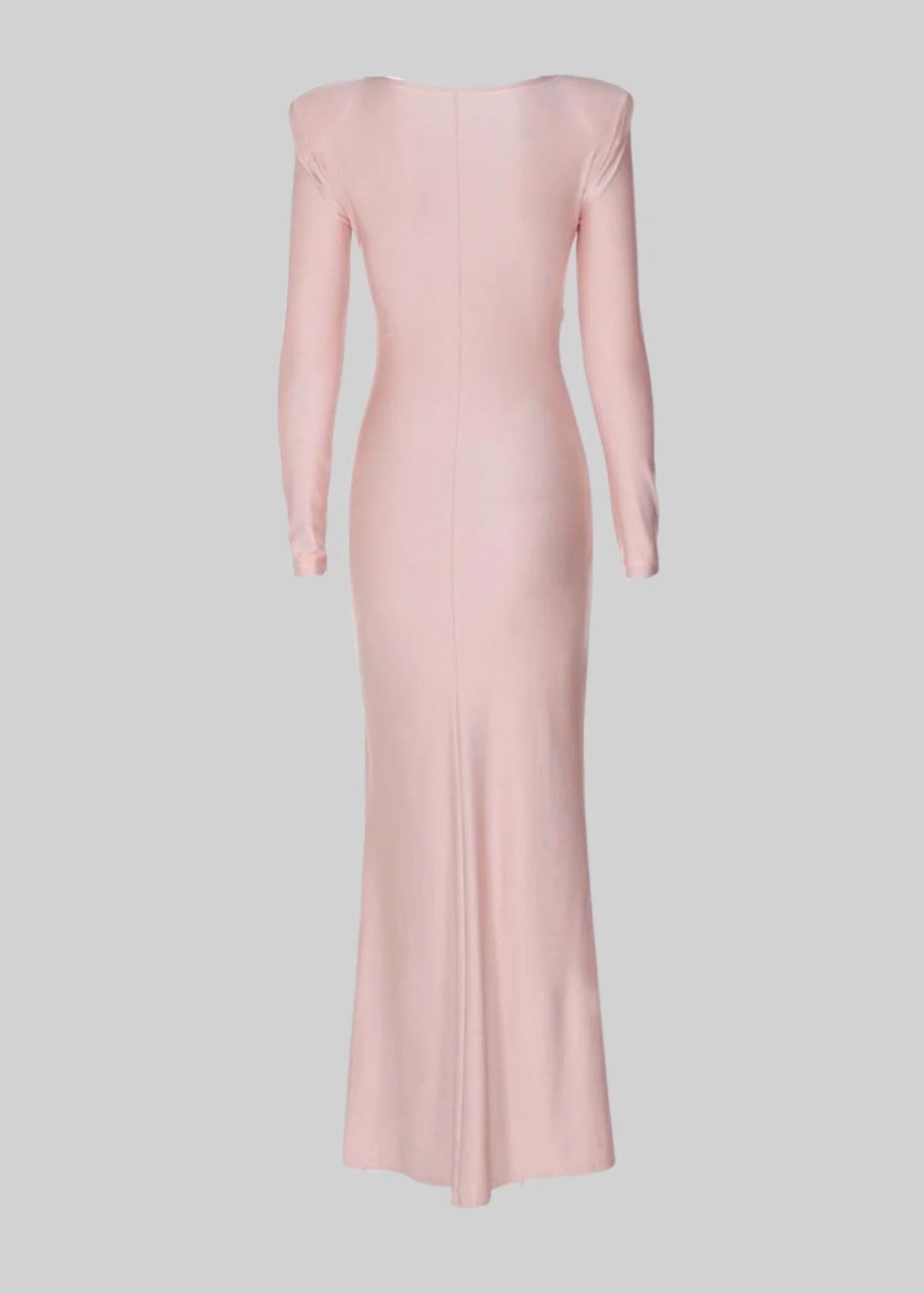 Elegant Satin Dress With Long Sleeves And Ruched Waist Detailing - Beige