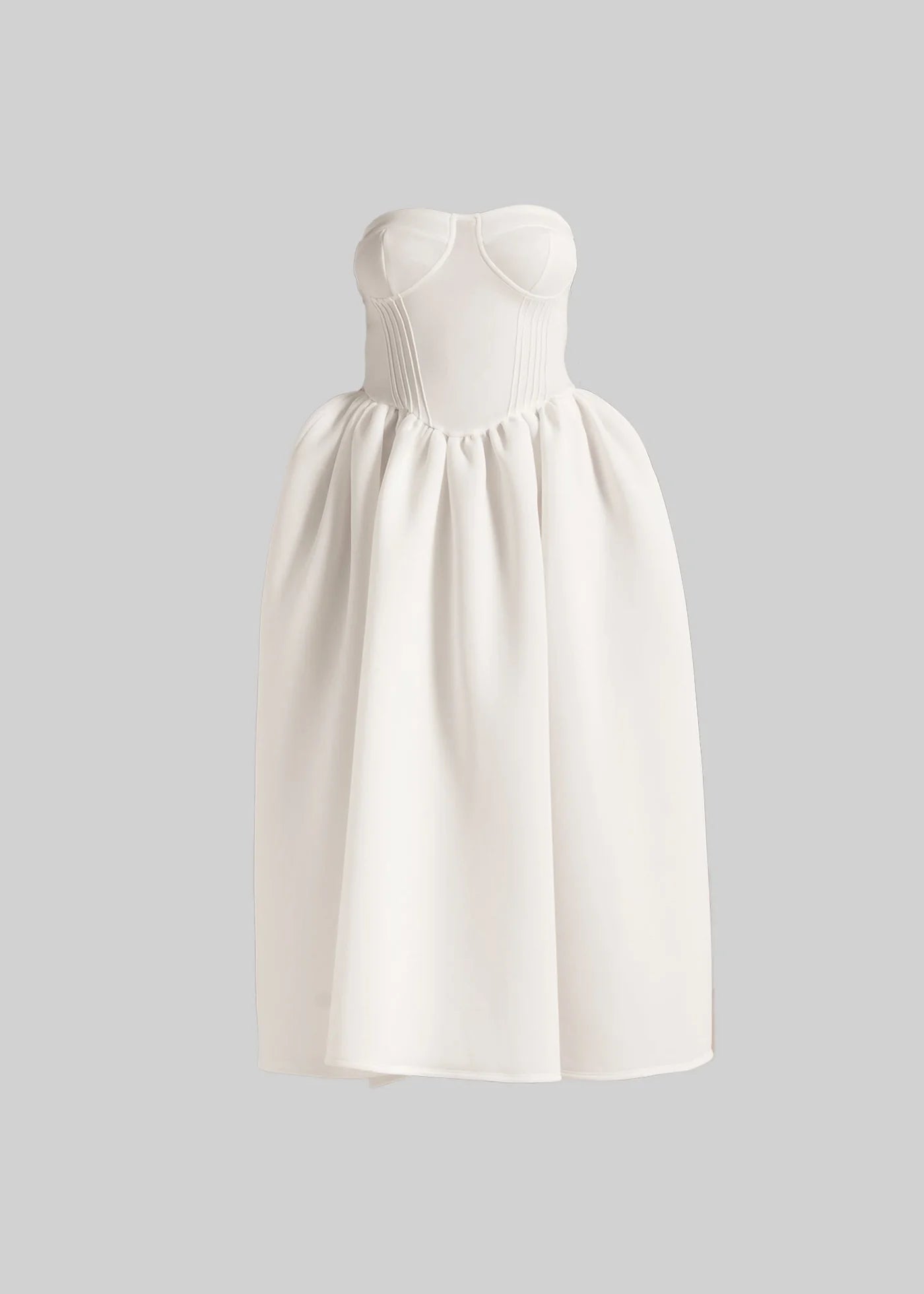 Elegant Strapless Dress With Fitted Bodice And Midi Skirt - White
