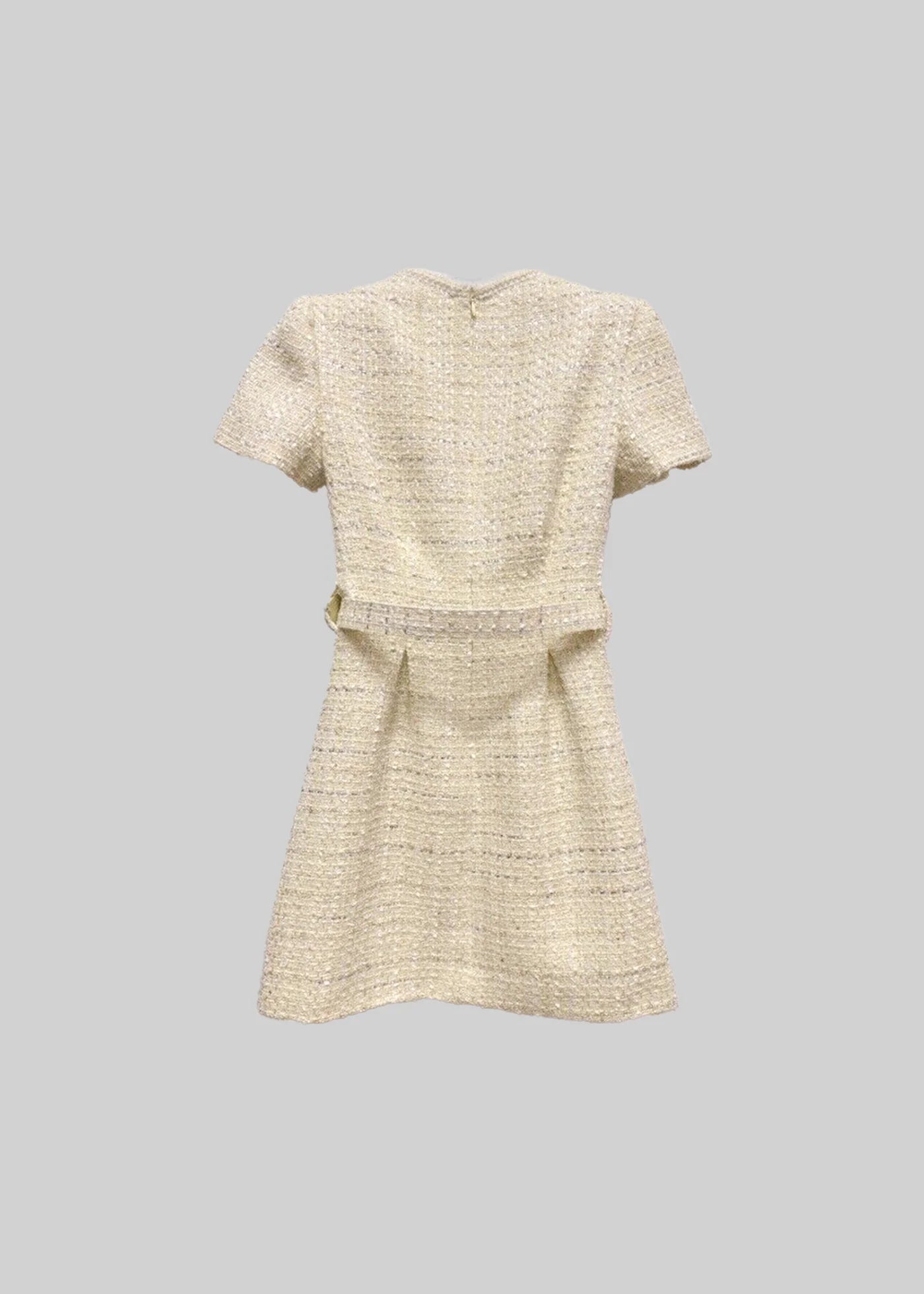 Textured Mini Dress With Floral Element And Matching Belt - Ivoire