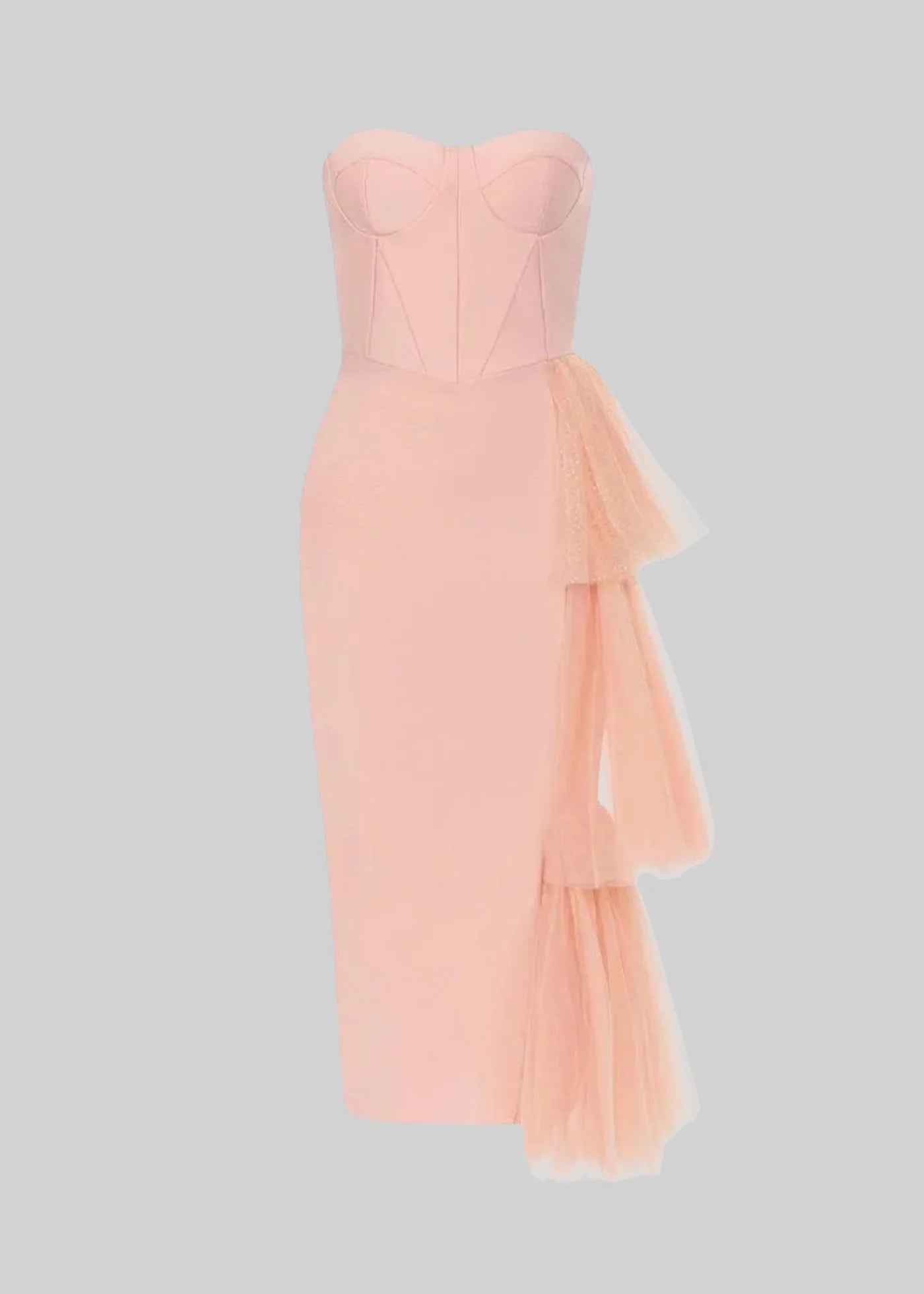 Fitted Midi Dress With Flowing Tulle Side Accents - Pink