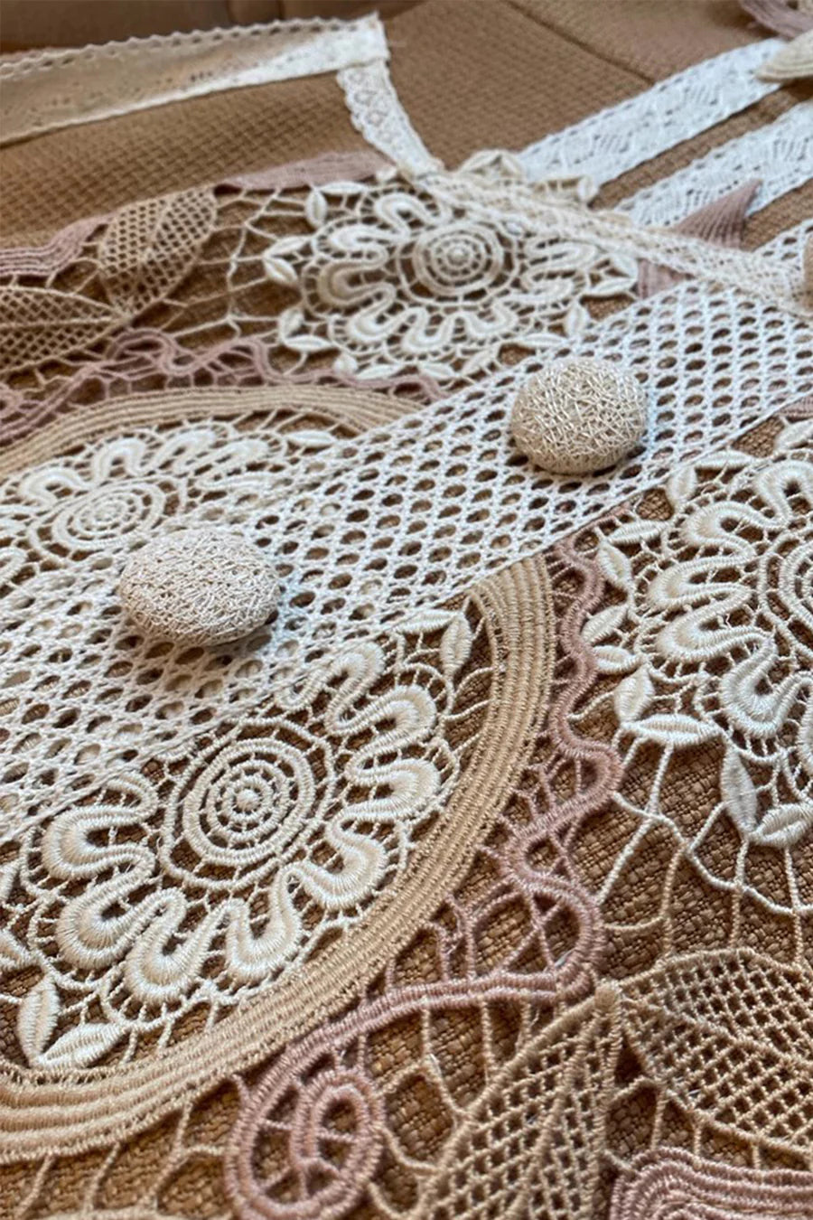 Layered Lace Mini Dress With Fitted Silhouette - Brown/Beige