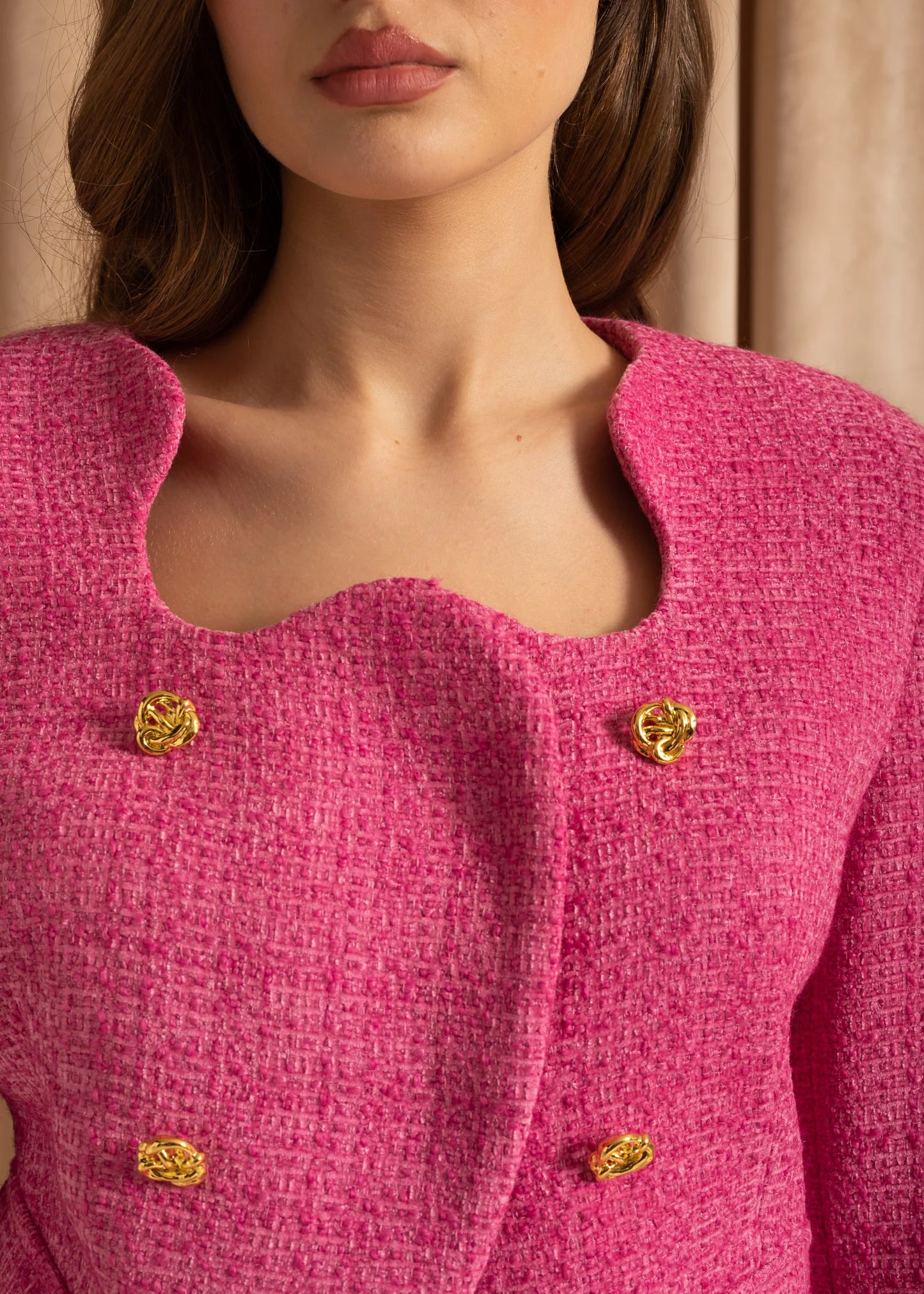 Knitted Co-Ord With Structured Blazer And Matching Shorts - Fuchsia