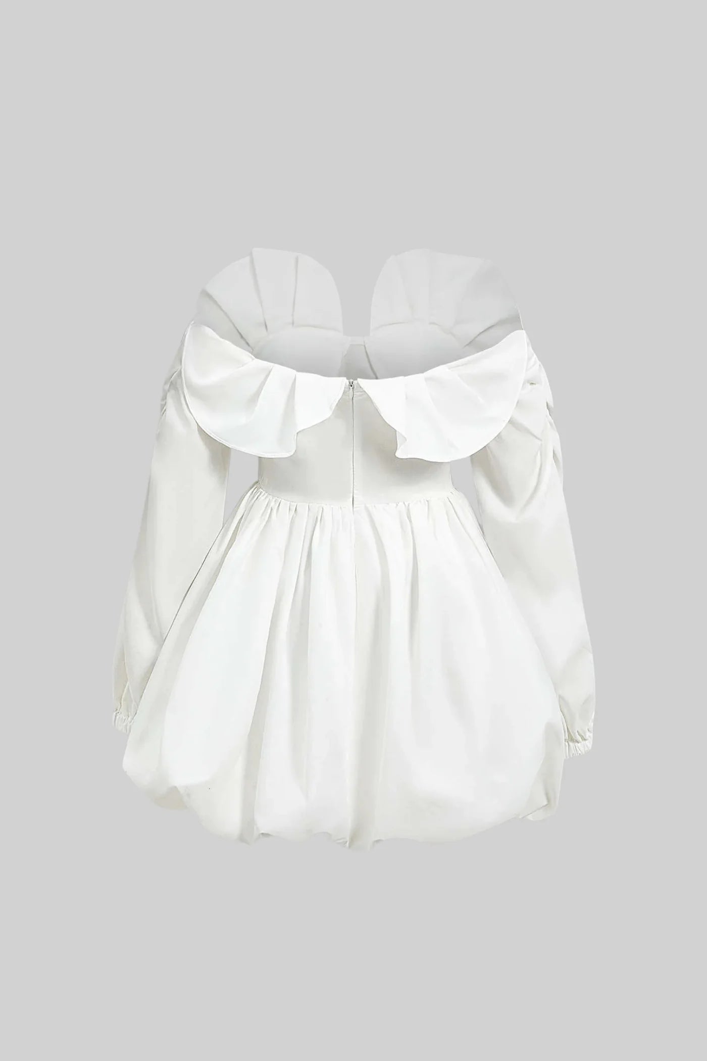 Mini Dress With Shell Shaped Bustier And Ruffled Sleeves - White