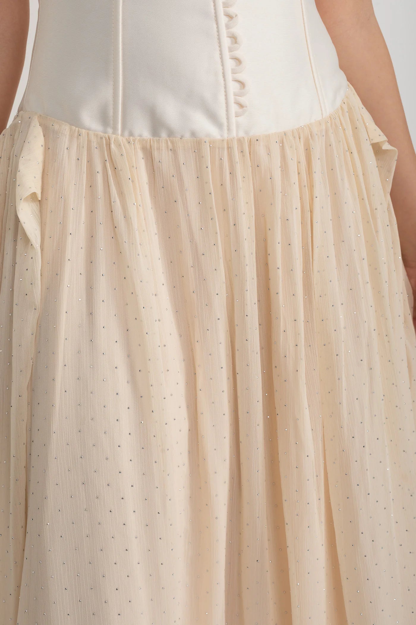 Halter Maxi Dress with Corset Bodice and Tulle Skirt - Ivoire