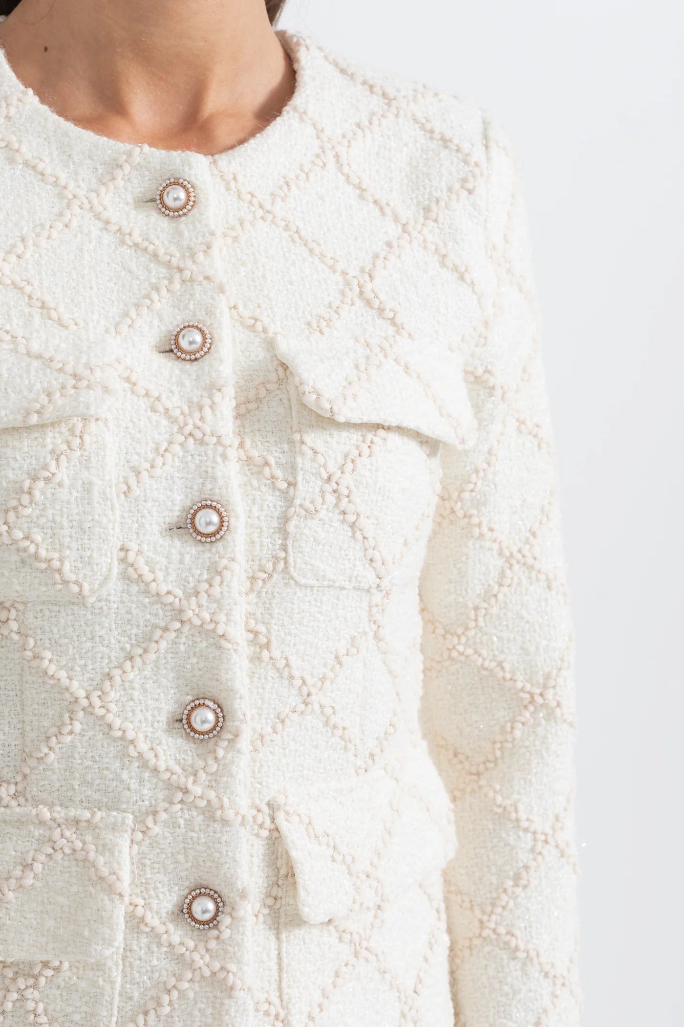 Diamond Patterned Jacket With Matching Shorts - Ivoire