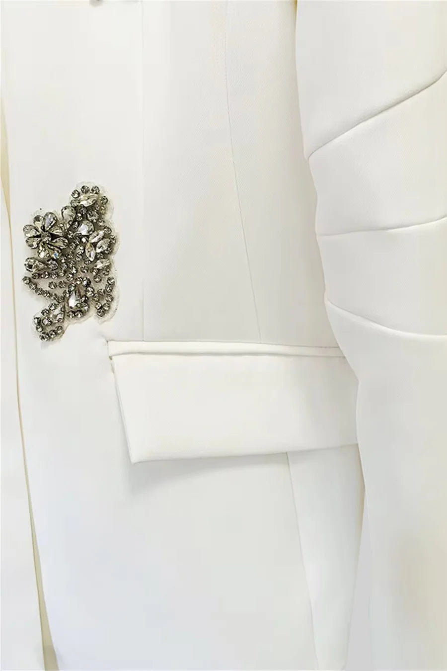 Pantsuit With Silver Floral Embellishments - White