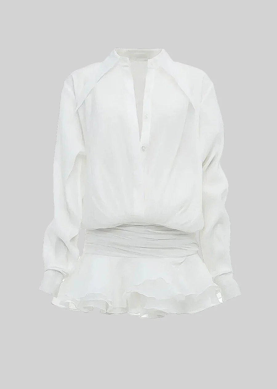 Button-Down Dress With Matching Waistband - White