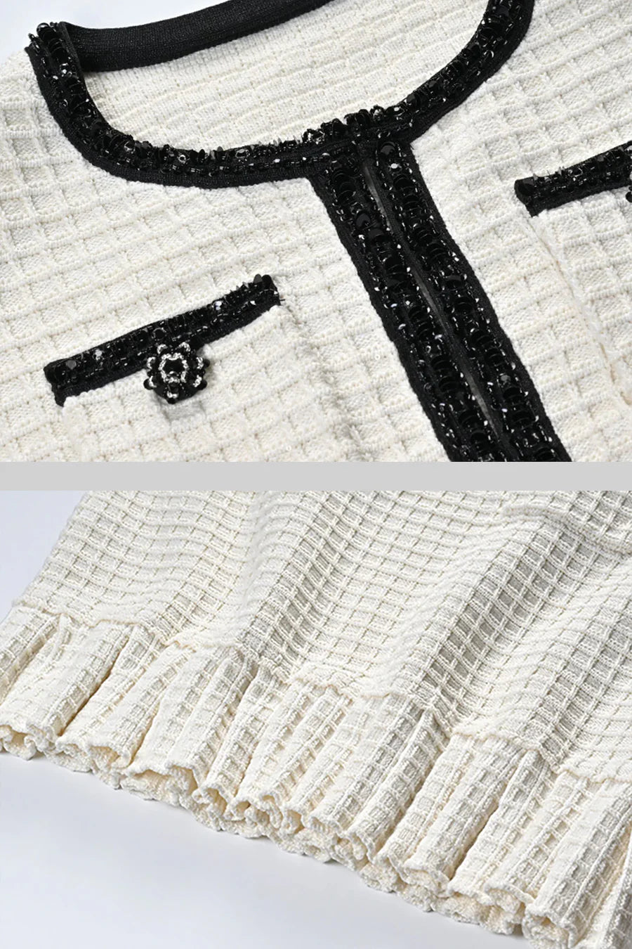 Textured Two-Piece Set With Black Accents - Ivoire