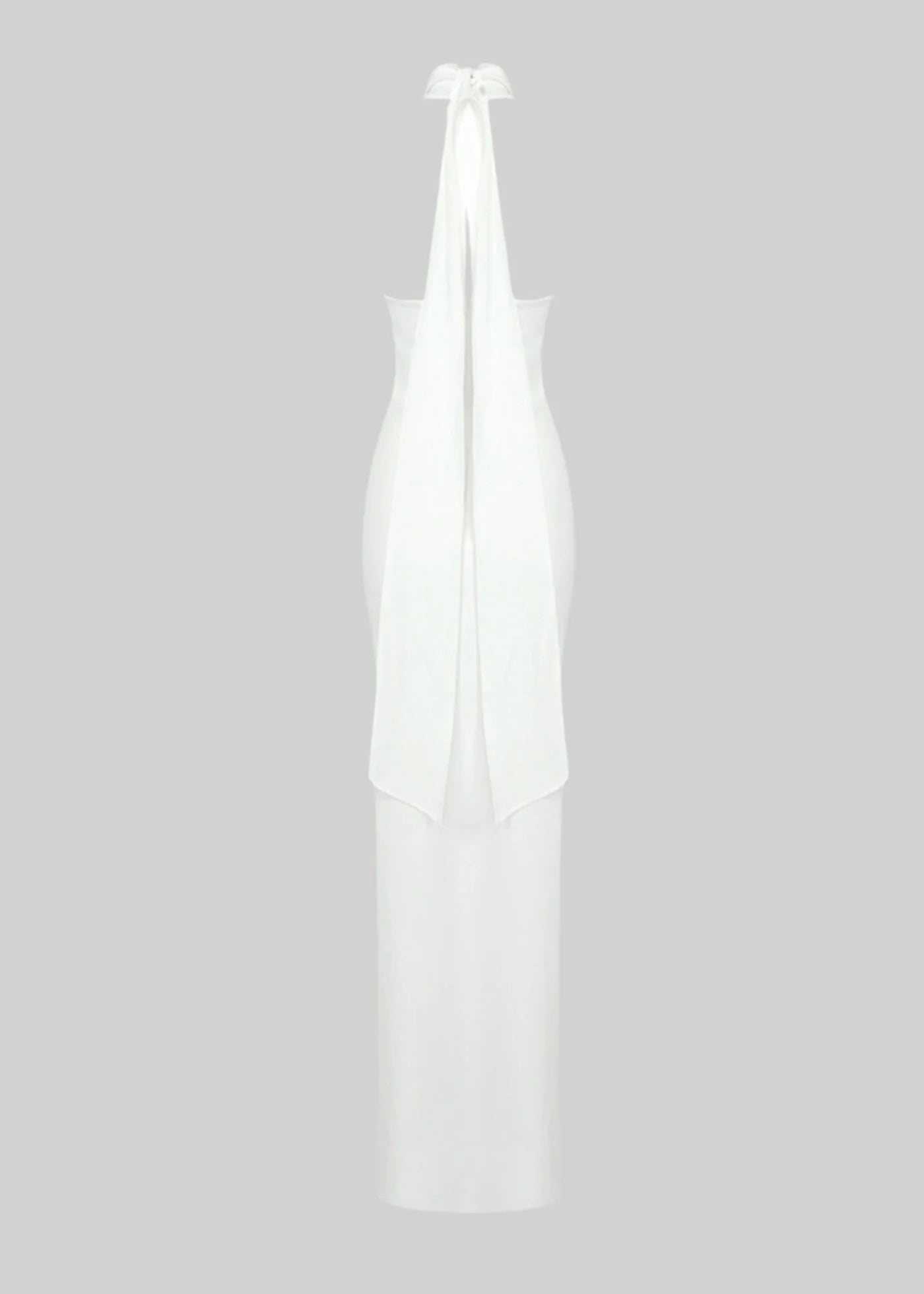 Sleeveless Fitted Maxi Dress With Flowing Scarf, 3D Roses And Side Slit - White