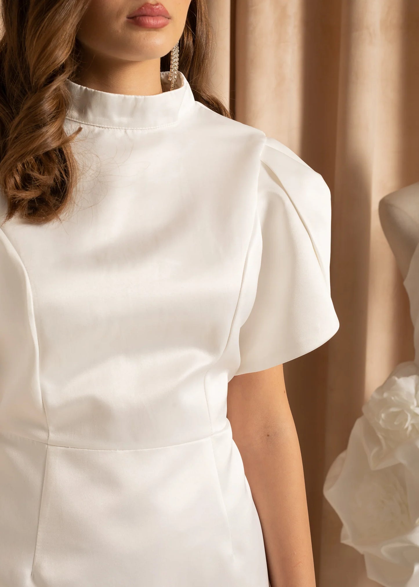 Short Sleeved Mini Dress With Back Cutout - White