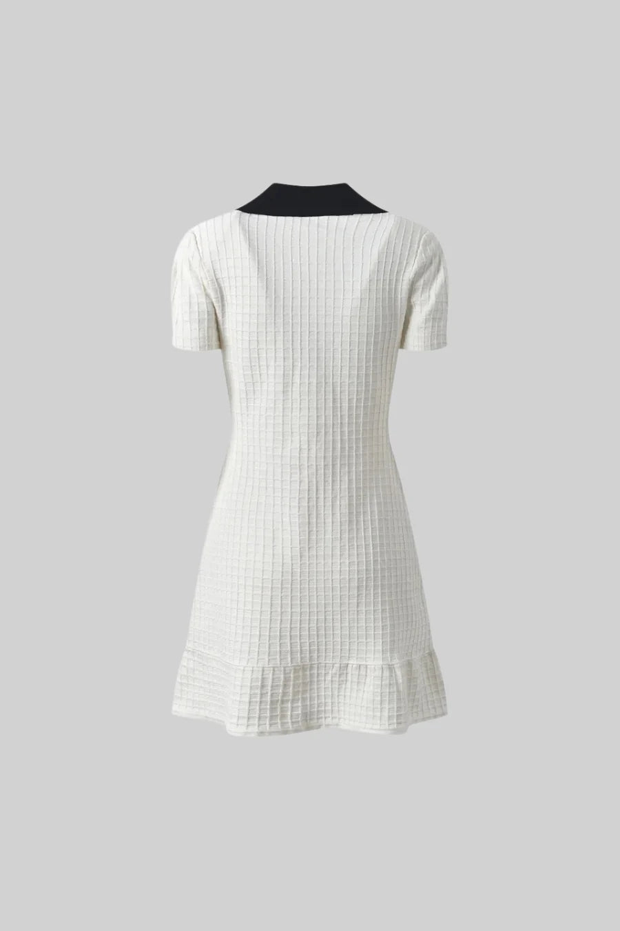 Short Sleeve Mini Dress With Contrasting Collar And Bow - White