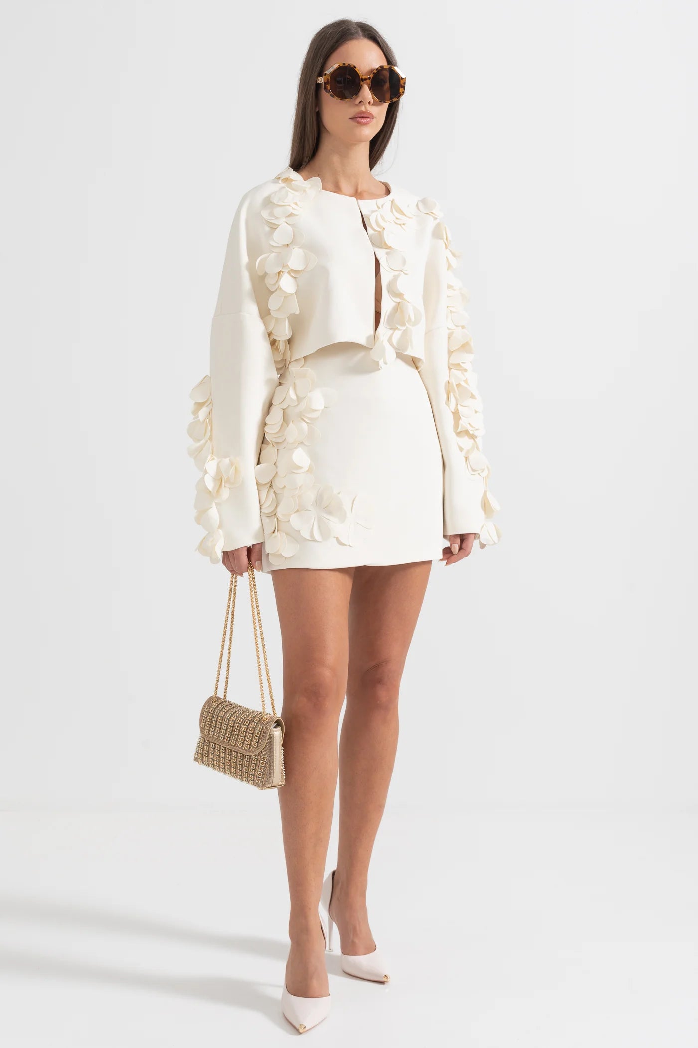 Two-Piece Set With Petal Adornments - Beige